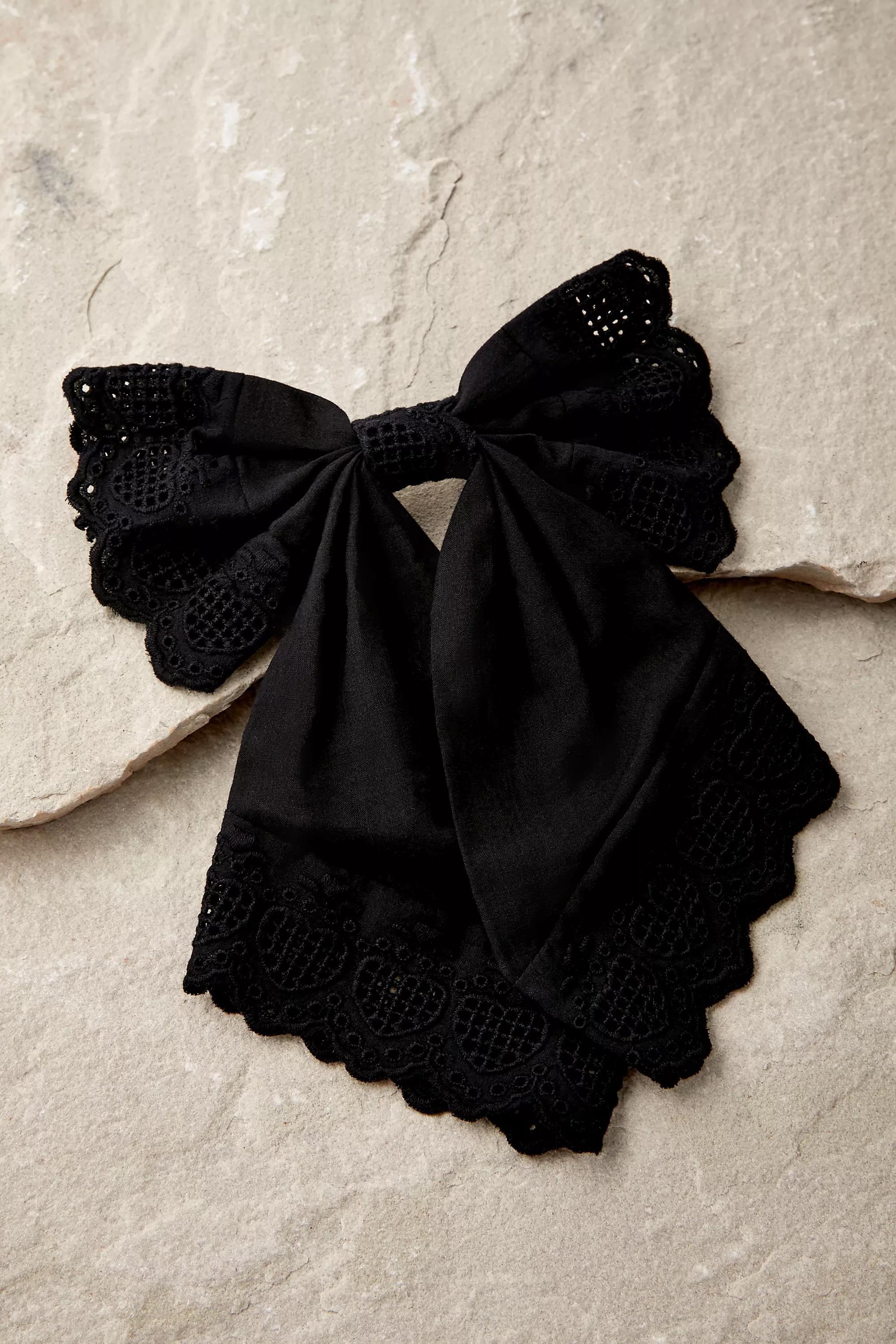 Black Lace Bow Hair Clip, BLK, large image number 0