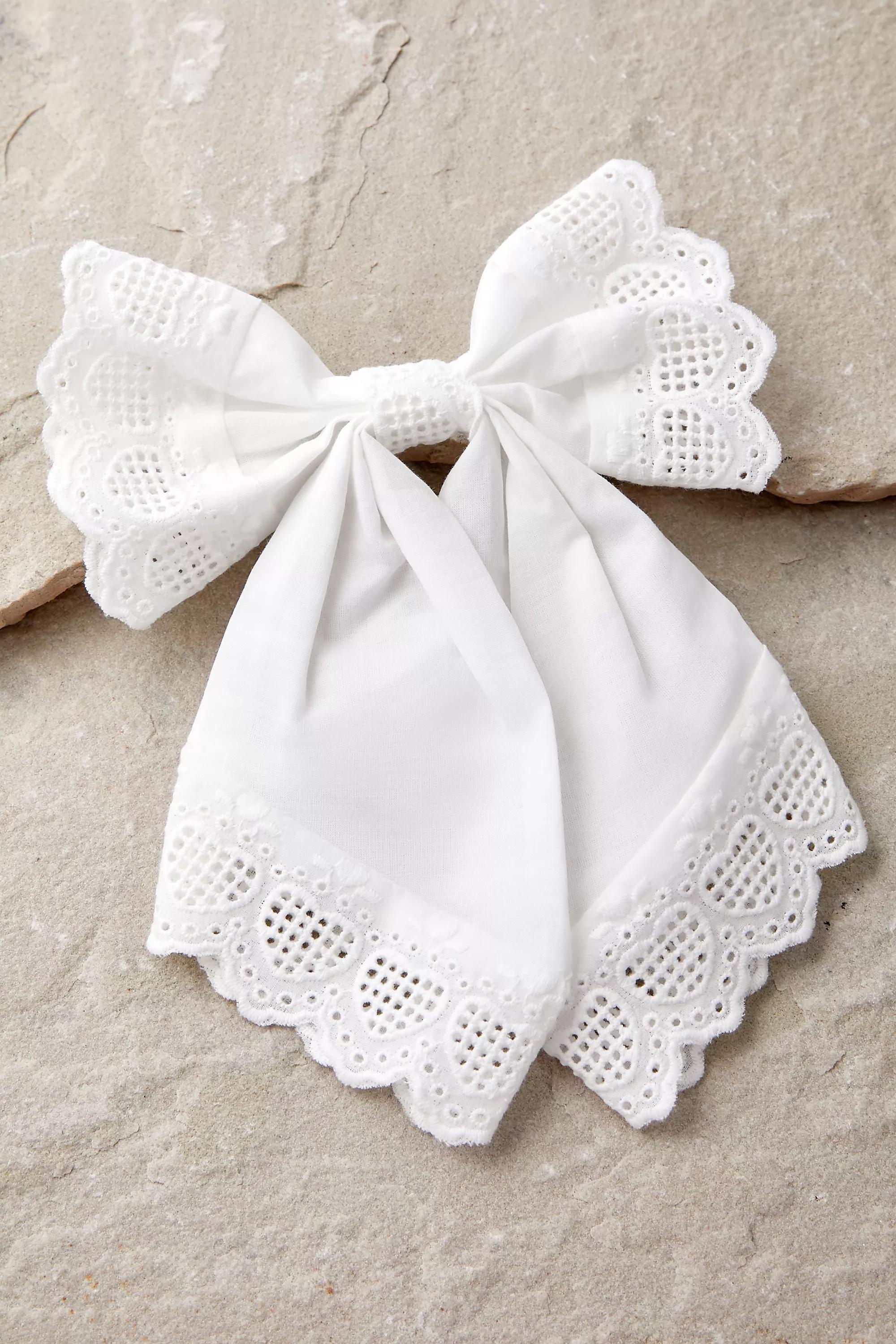 White Lace Bow Hair Clip, WHT, large image number 0