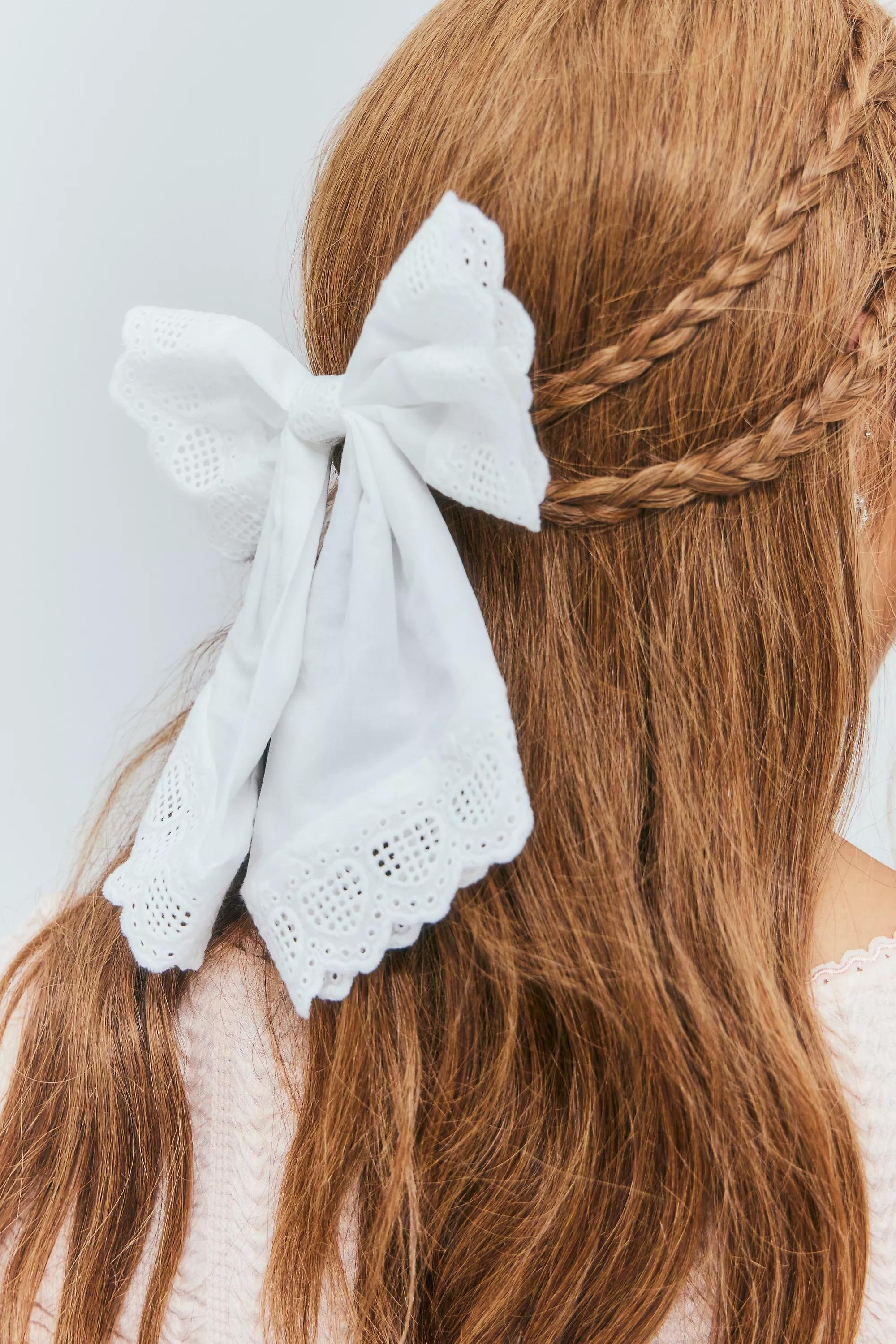 White Lace Bow Hair Clip, WHT, large image number 1