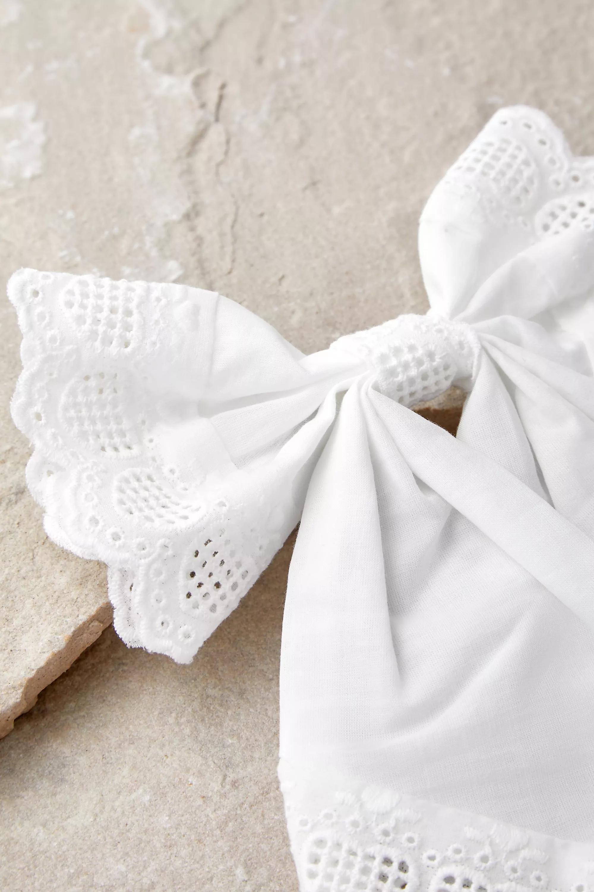 White Lace Bow Hair Clip, WHT, large image number 2