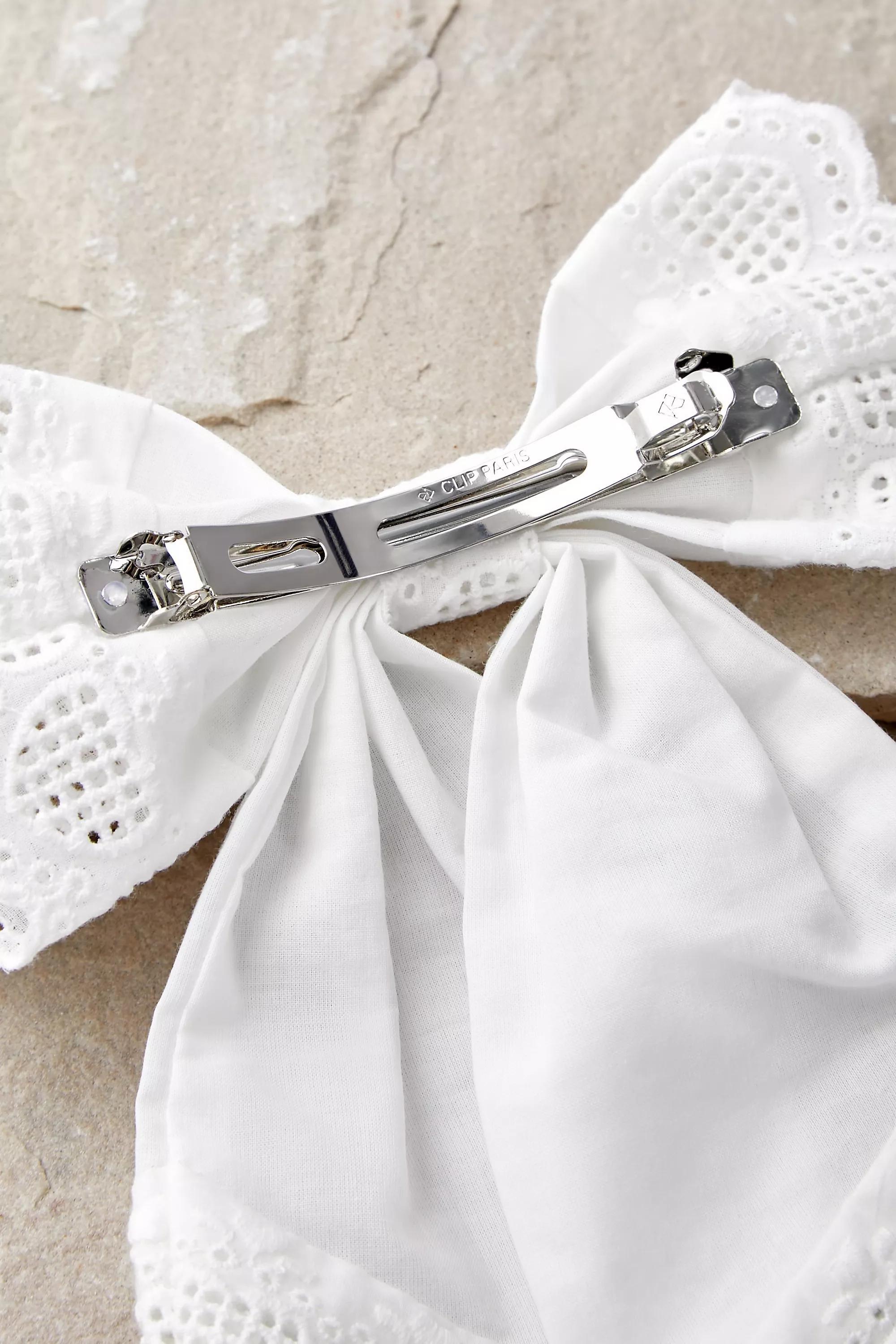 White Lace Bow Hair Clip, WHT, large image number 3