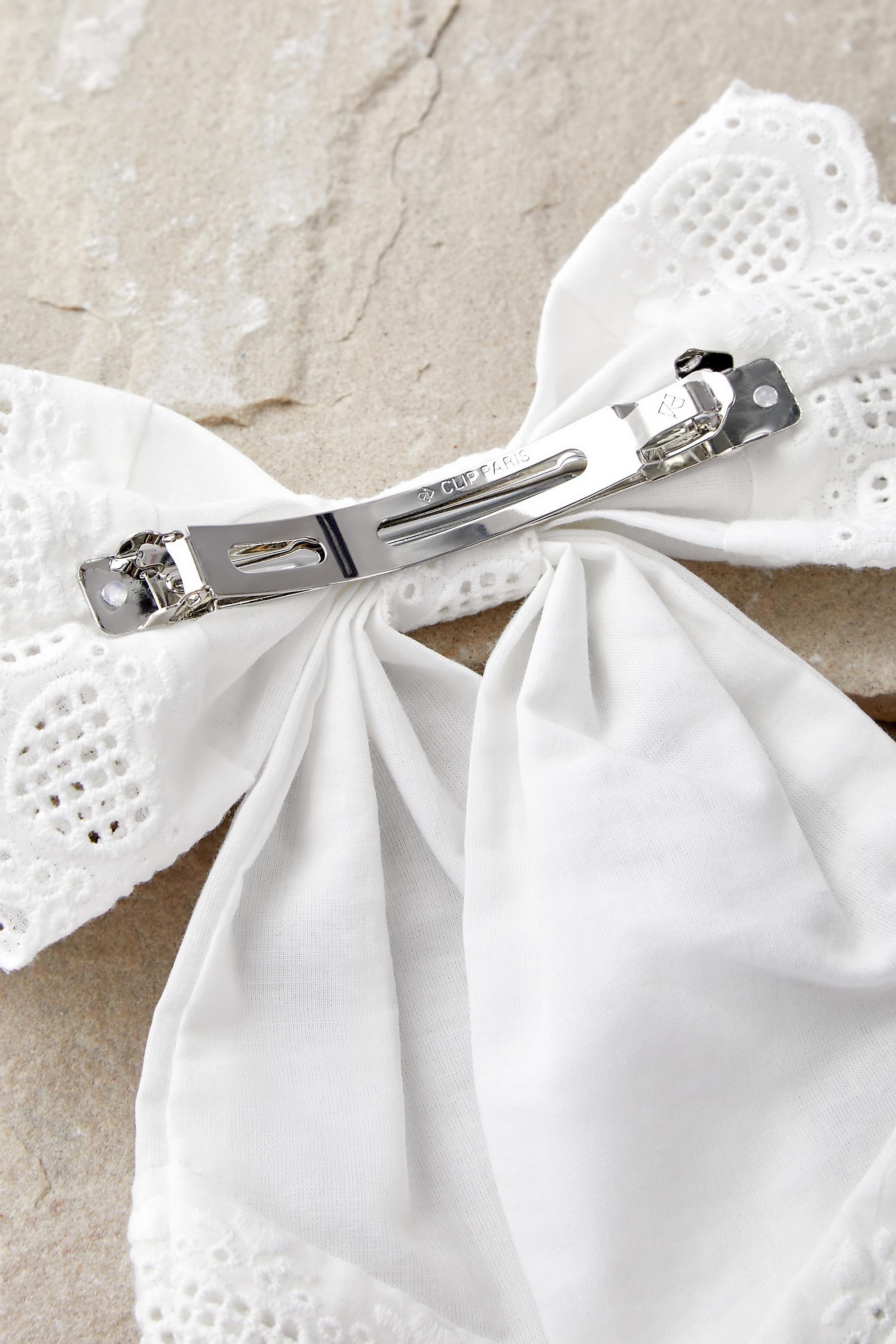 White Lace Bow Hair Clip, WHT, large image number 4