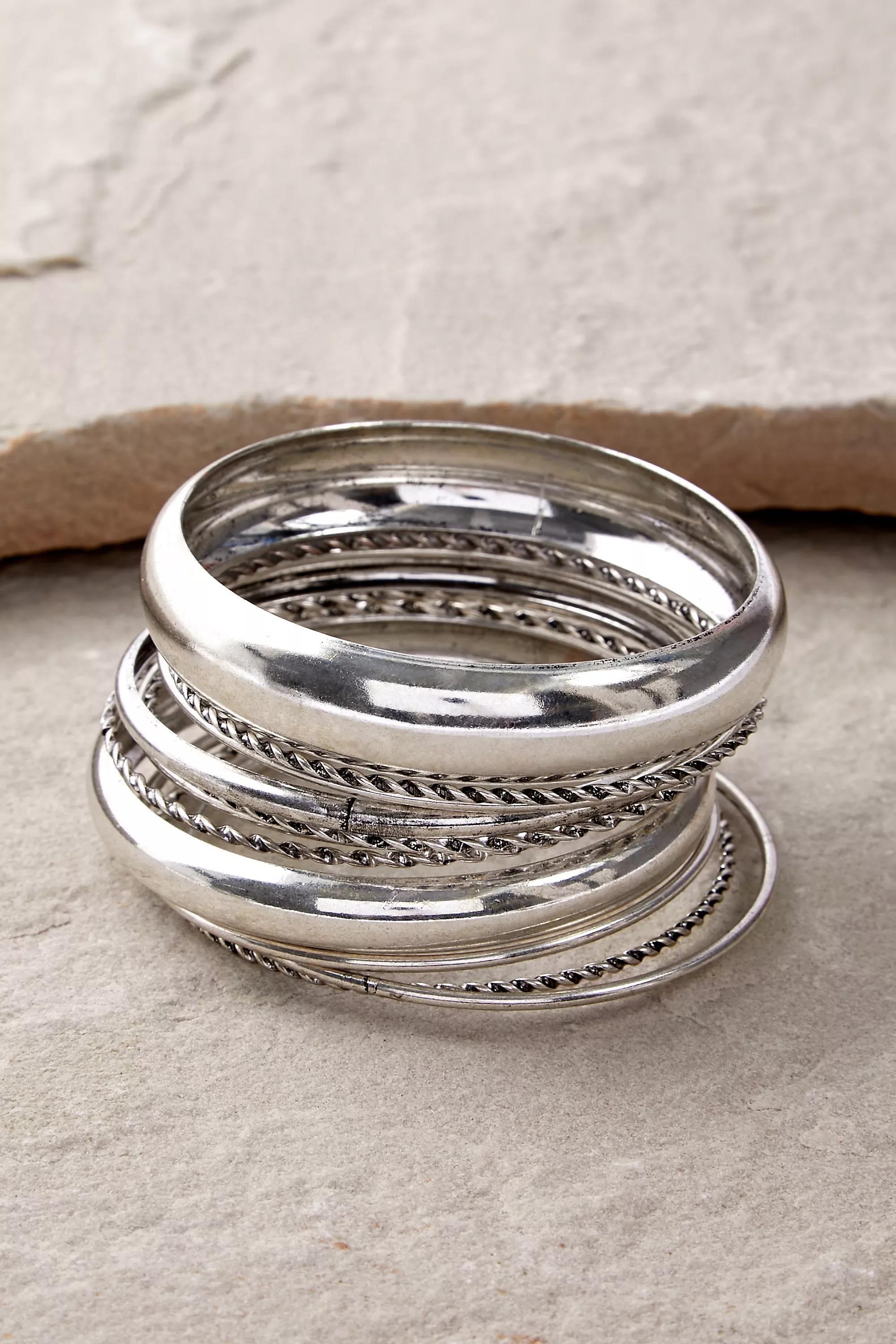 Silver Clean Bangles Pack, SLVR, large image number 0