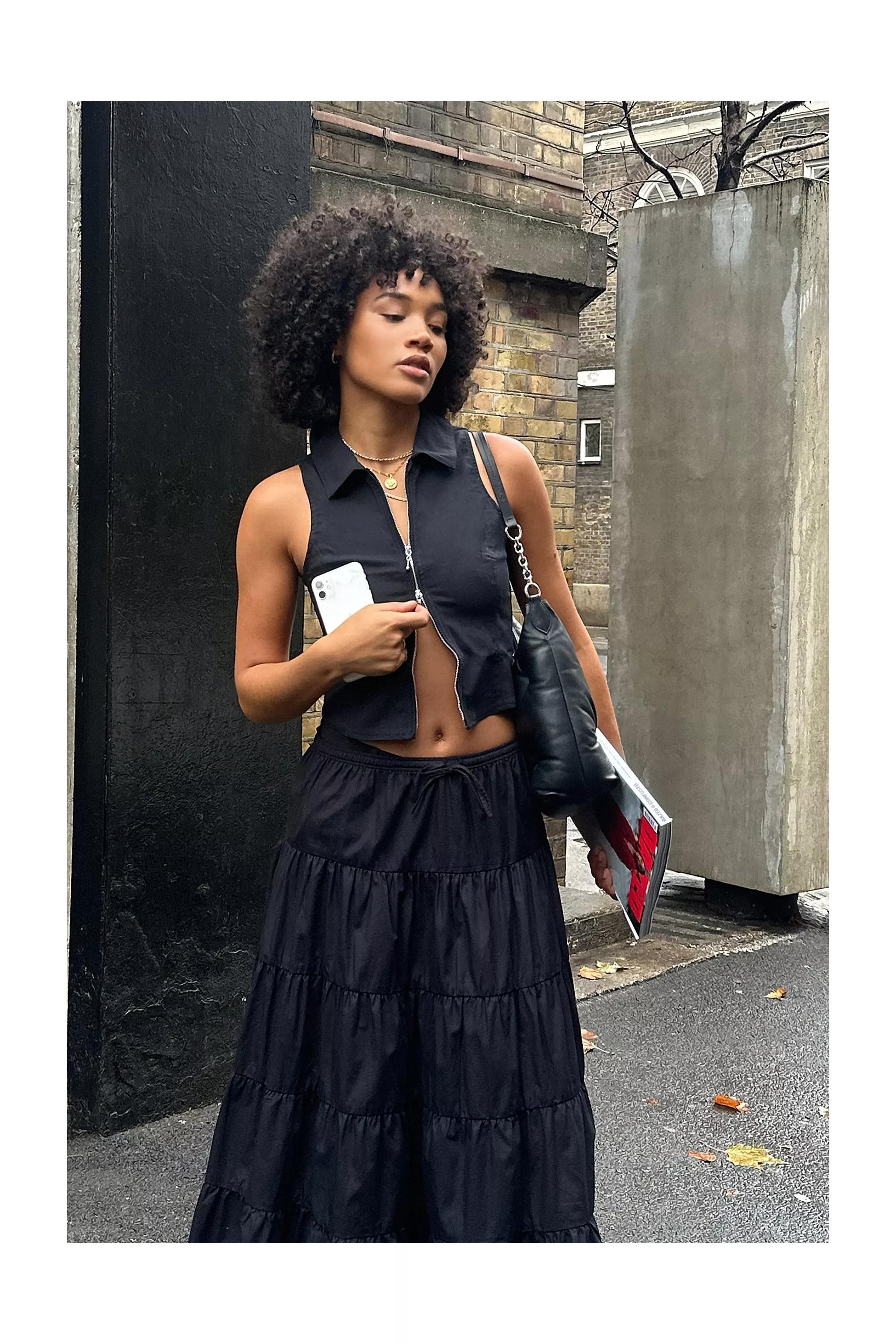 Black Zip-Through Tank Top, , large image number 0
