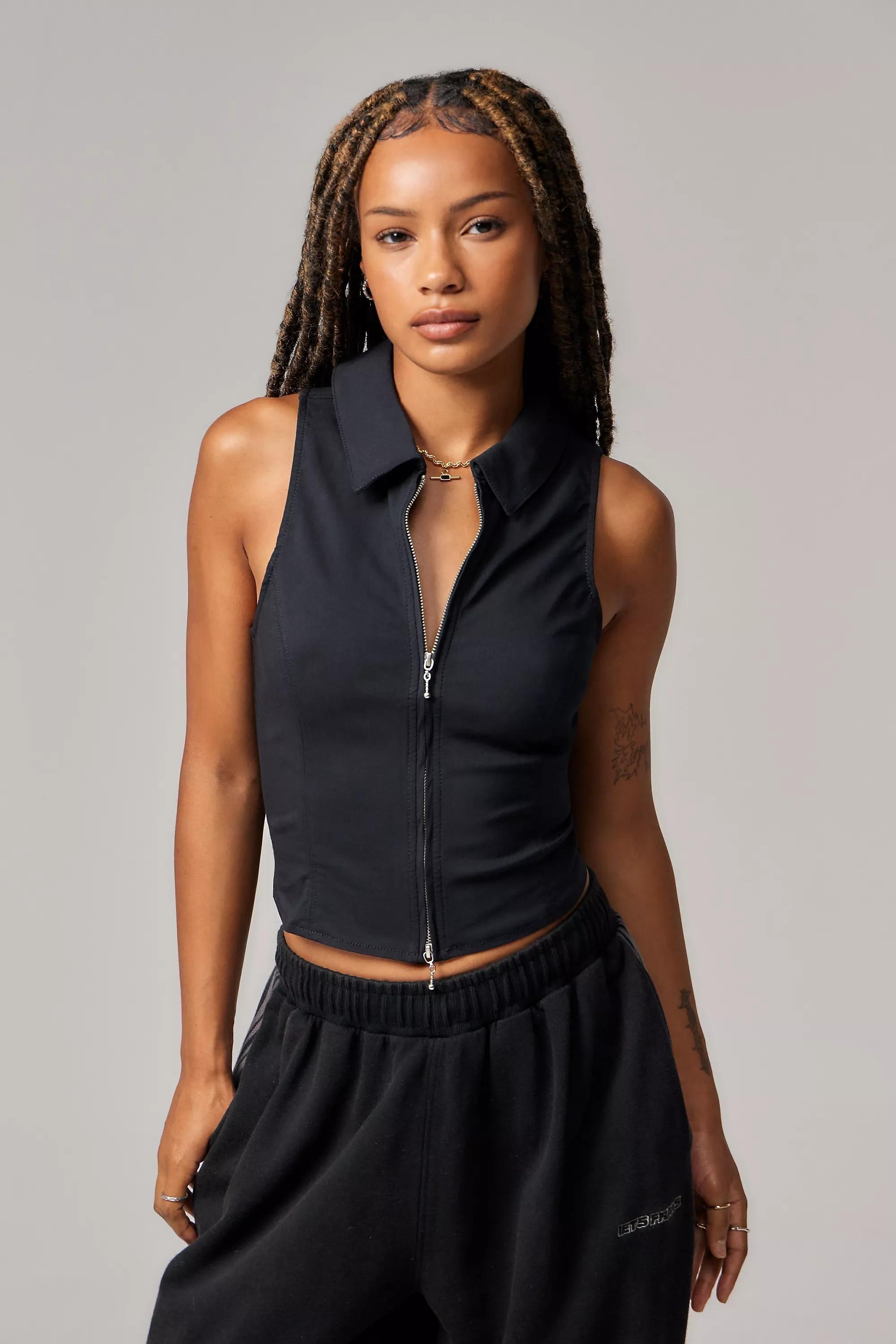 Black Zip-Through Tank Top, , large image number 3