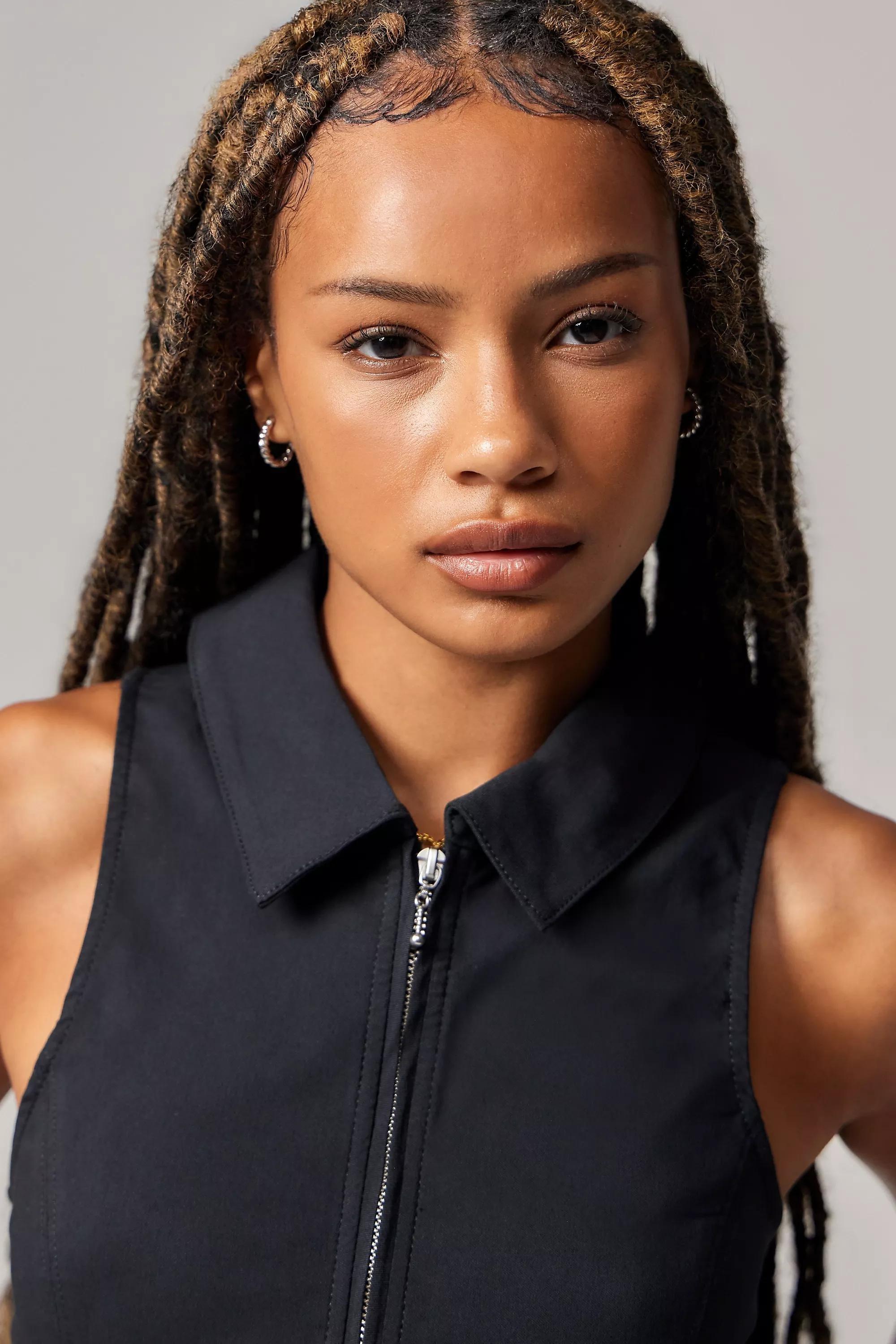 Black Zip-Through Tank Top, , large image number 4