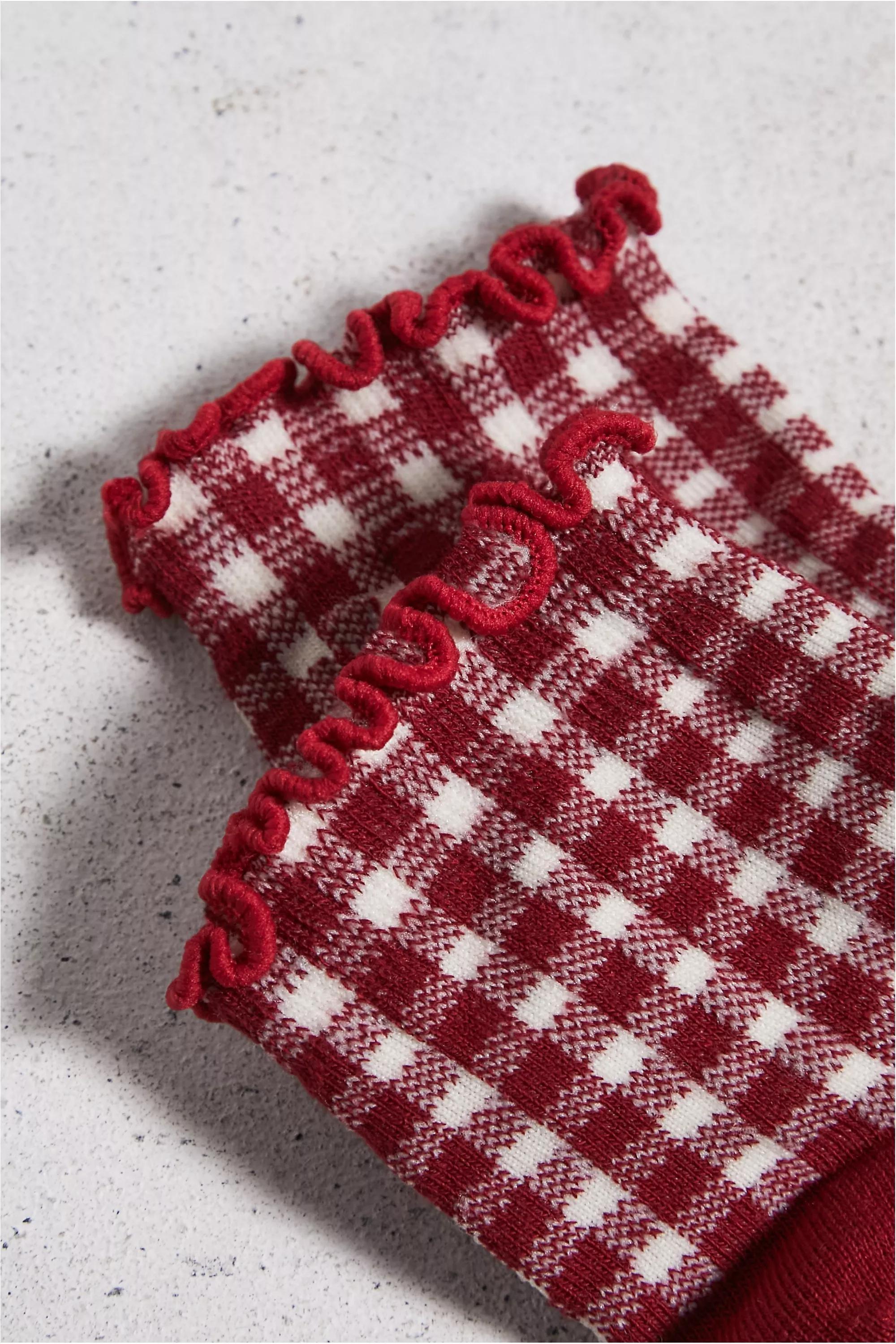 Red Ofu Gingham Lettuce Edge Socks, RED, large image number 2
