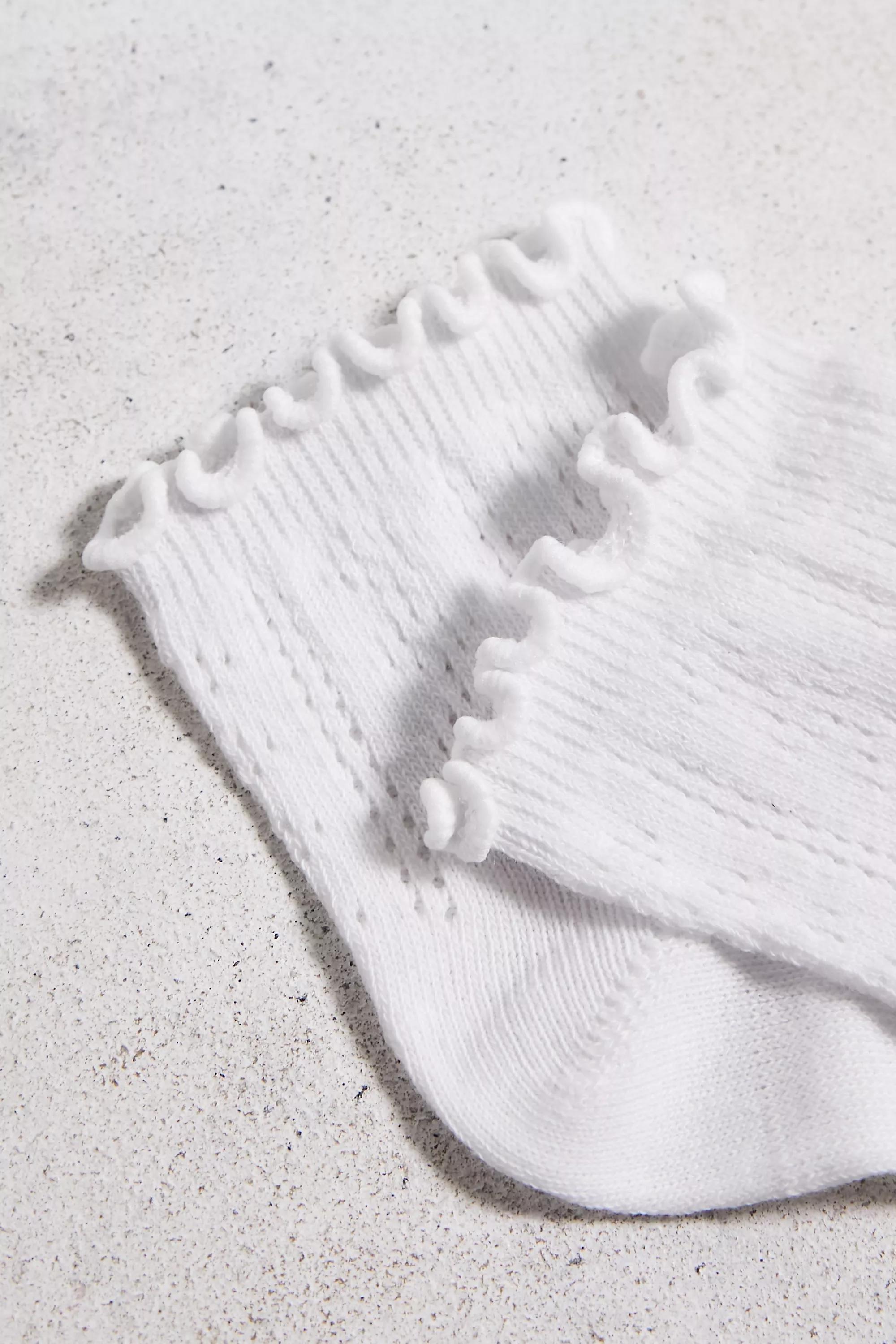 White Out From Under Pointelle Lettuce-Edge Ankle Socks, WHT, large image number 2