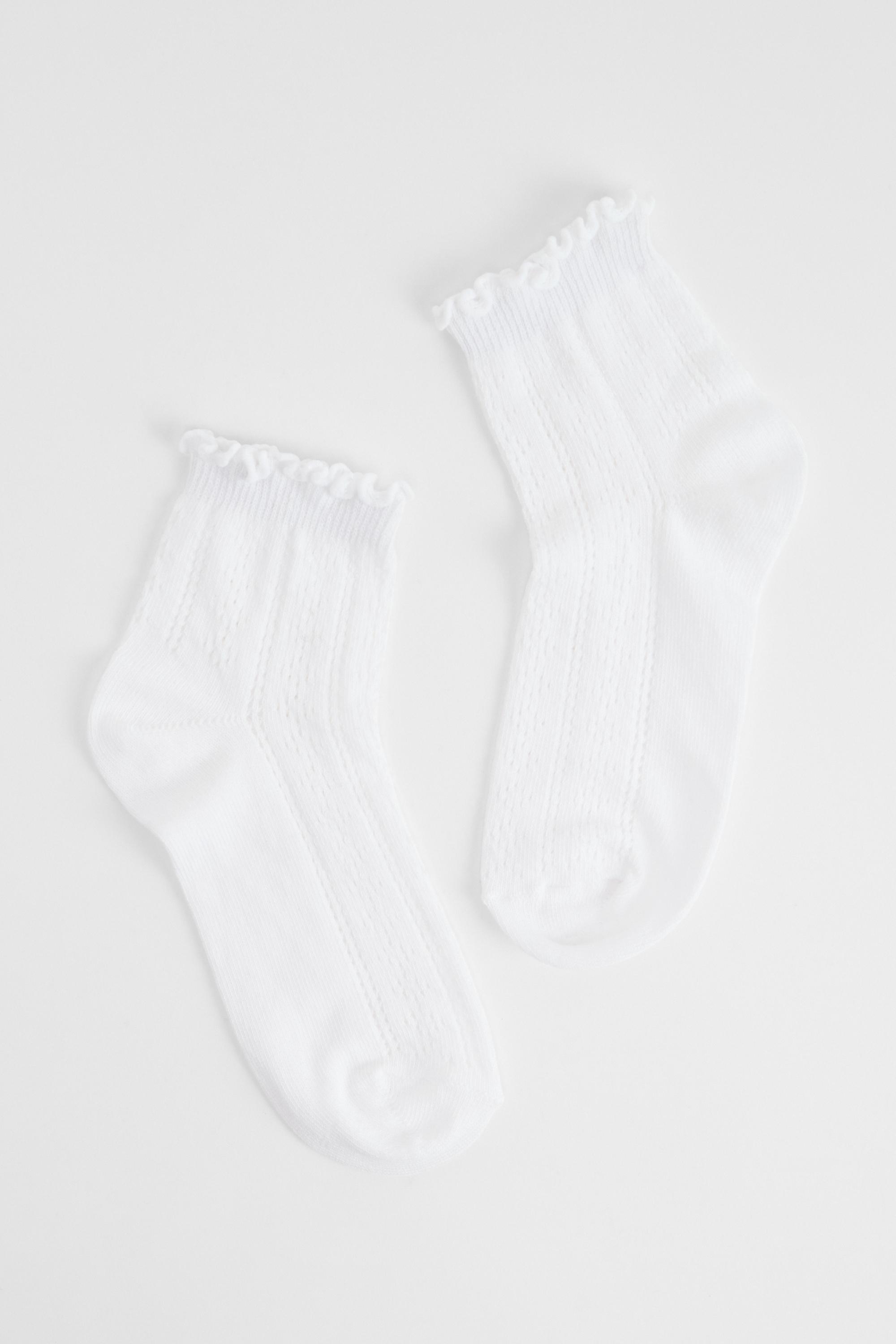 White Out From Under Pointelle Lettuce-Edge Ankle Socks, WHT, large image number 3