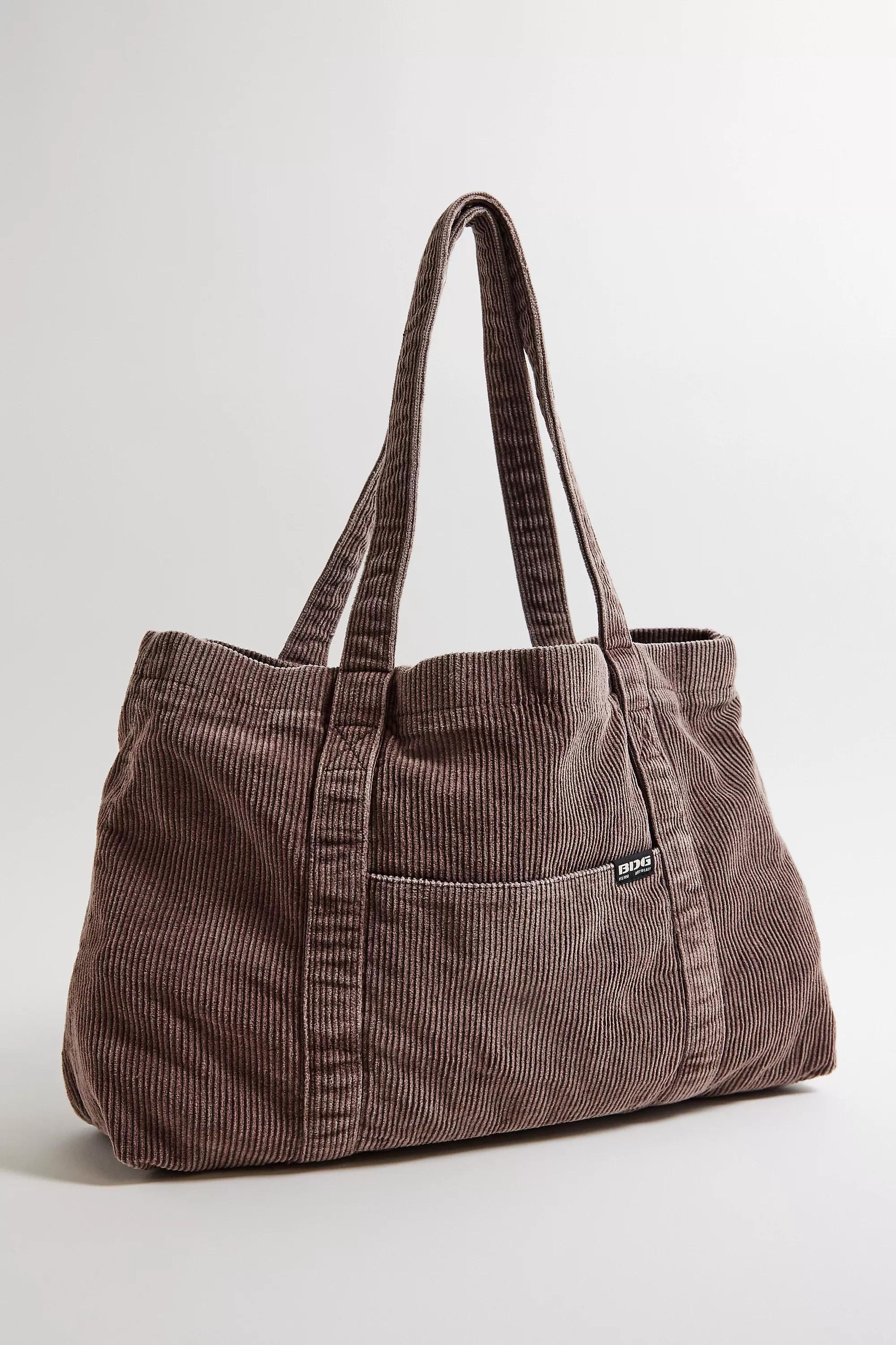 Brown Bdg Tab Corduroy Tote Bag, BRN, large image number 2
