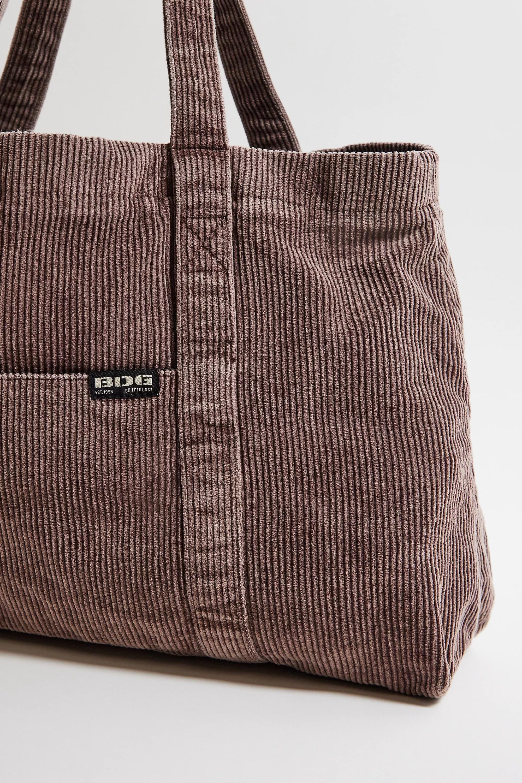 Brown Bdg Tab Corduroy Tote Bag, BRN, large image number 3