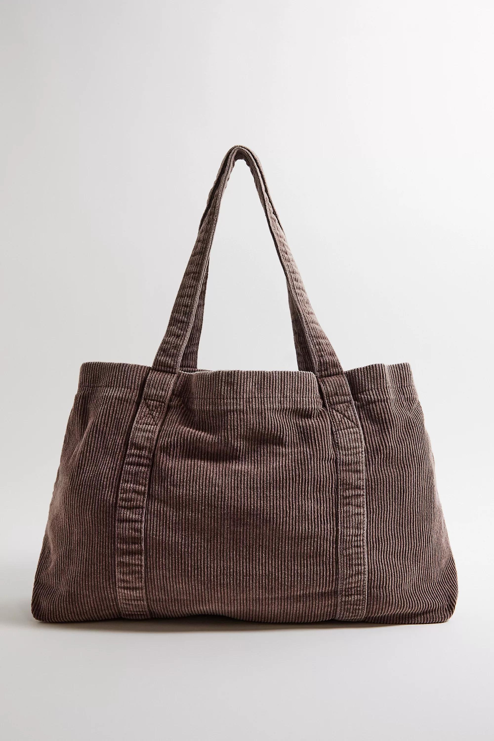 Brown Bdg Tab Corduroy Tote Bag, BRN, large image number 4