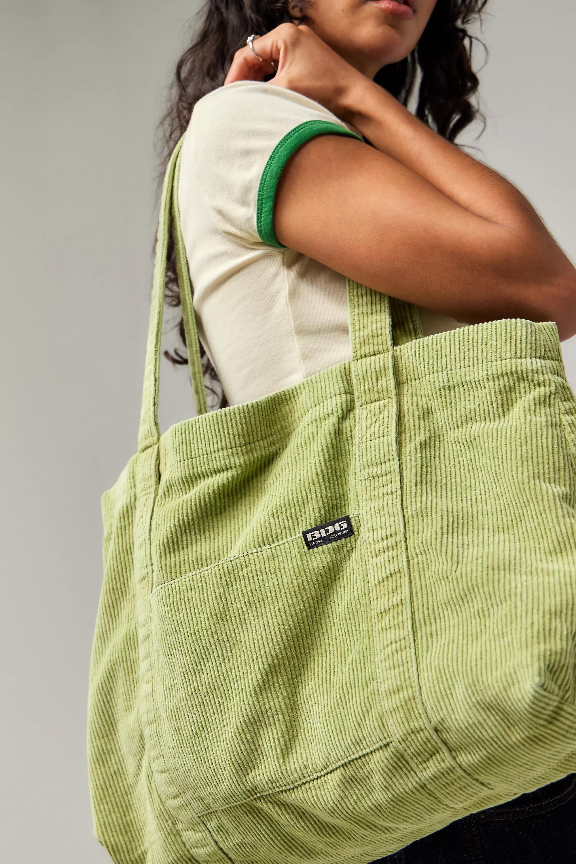 Green Bdg Tab Corduroy Tote Bag, GRN, large image number 0
