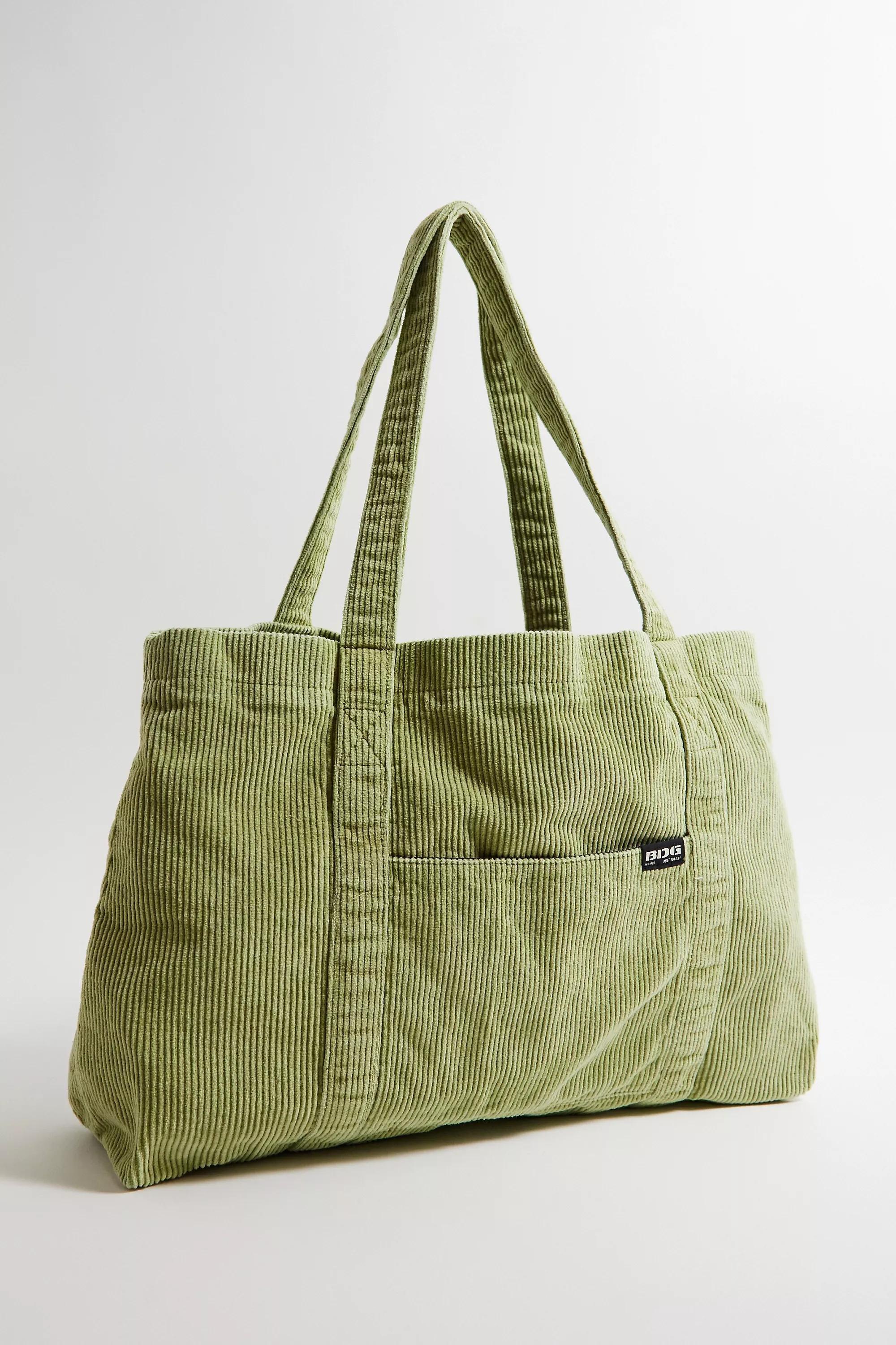 Green Bdg Tab Corduroy Tote Bag, GRN, large image number 1