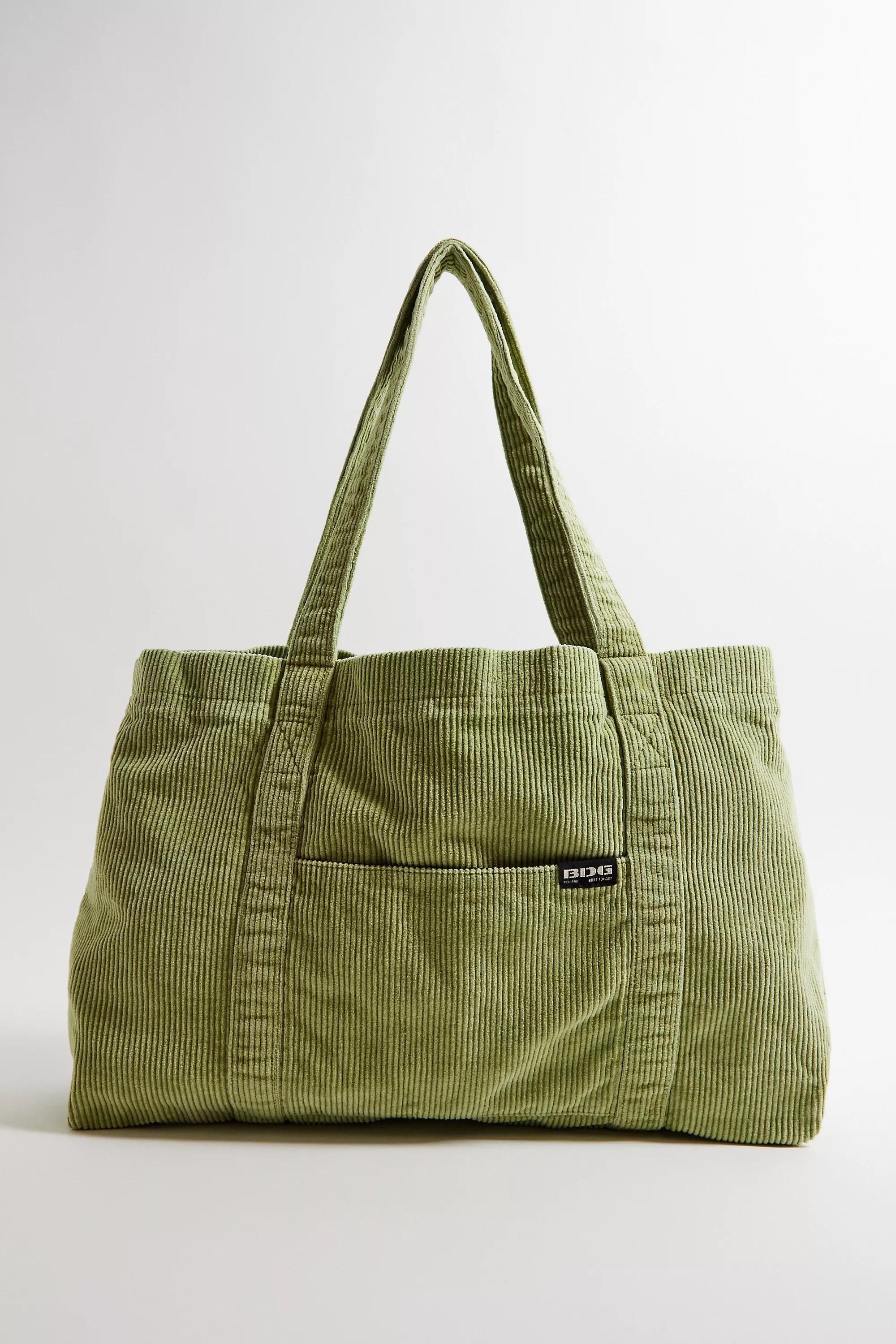 Green Bdg Tab Corduroy Tote Bag, GRN, large image number 2