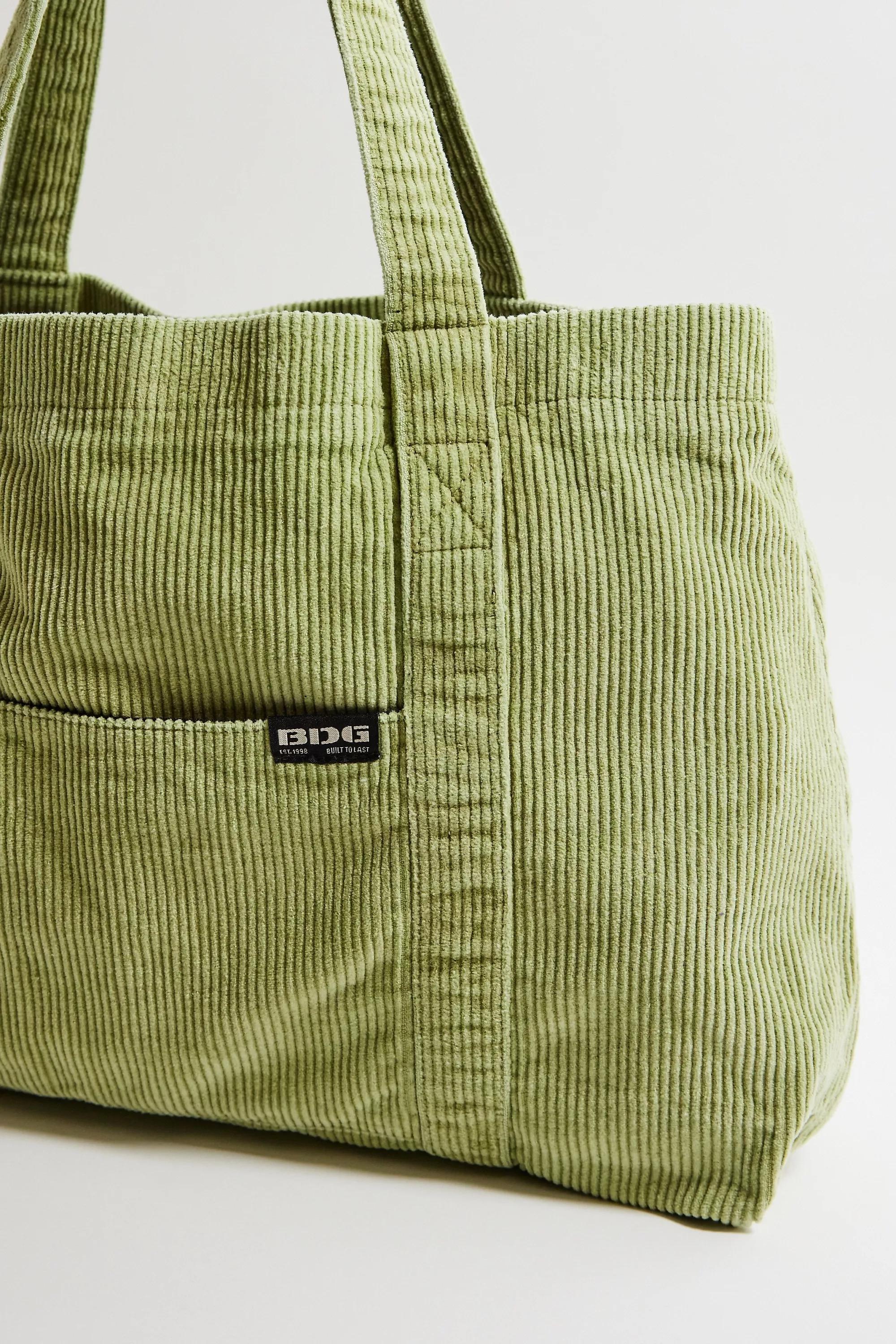 Green Bdg Tab Corduroy Tote Bag, GRN, large image number 3