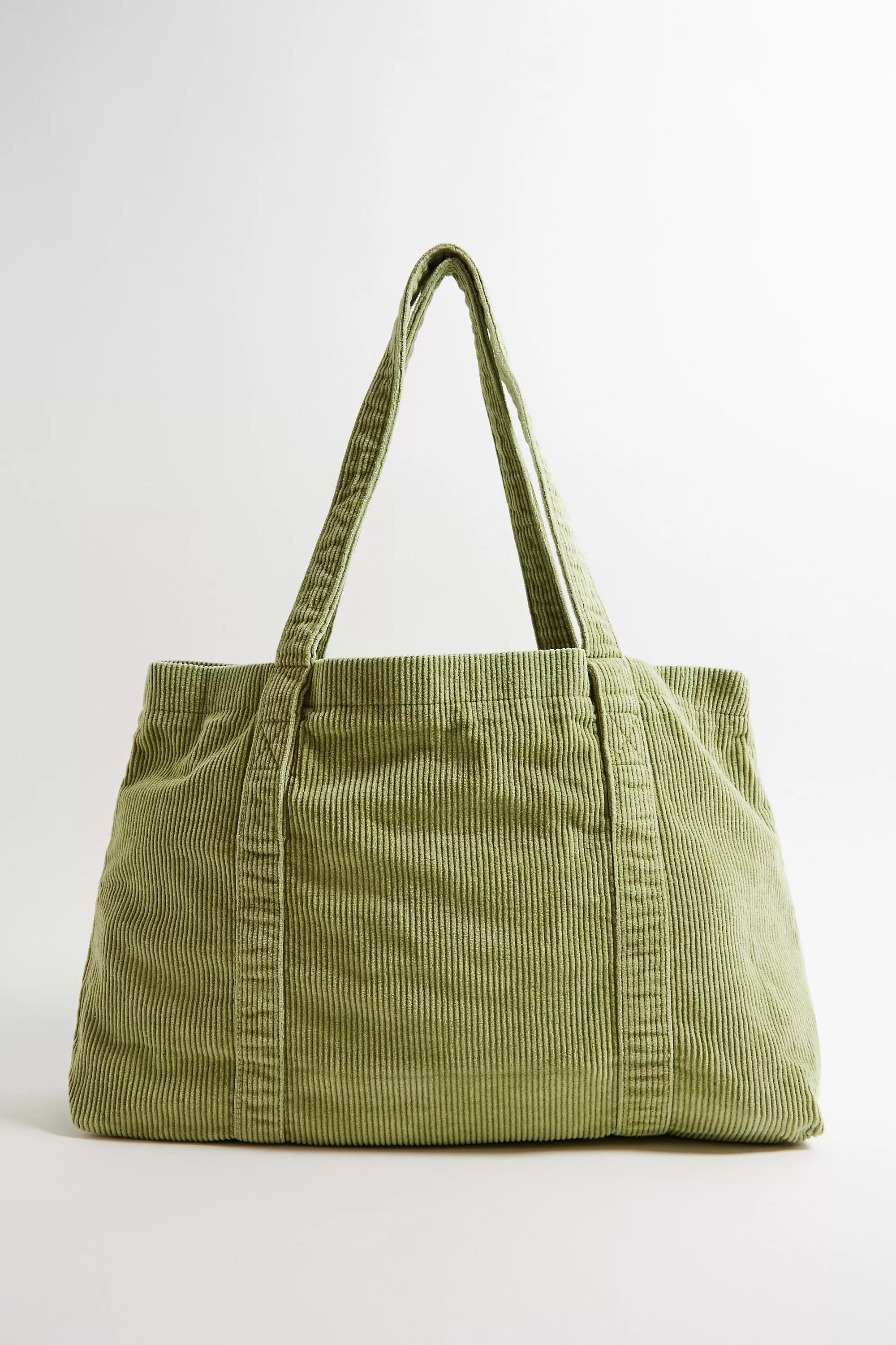 Green Bdg Tab Corduroy Tote Bag, GRN, large image number 4