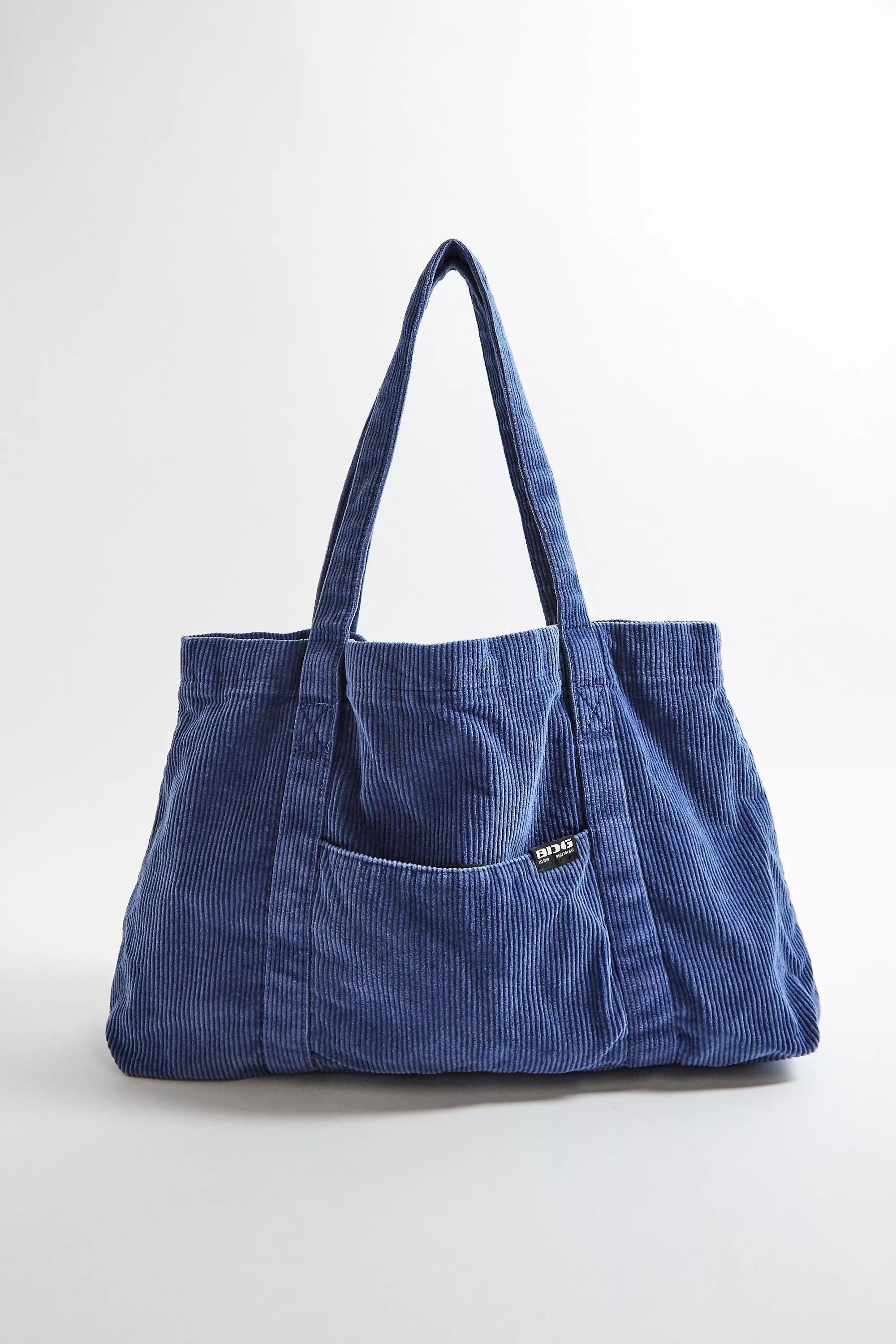 Blue Bdg Corduroy Tote Bag, BLUE, large image number 1
