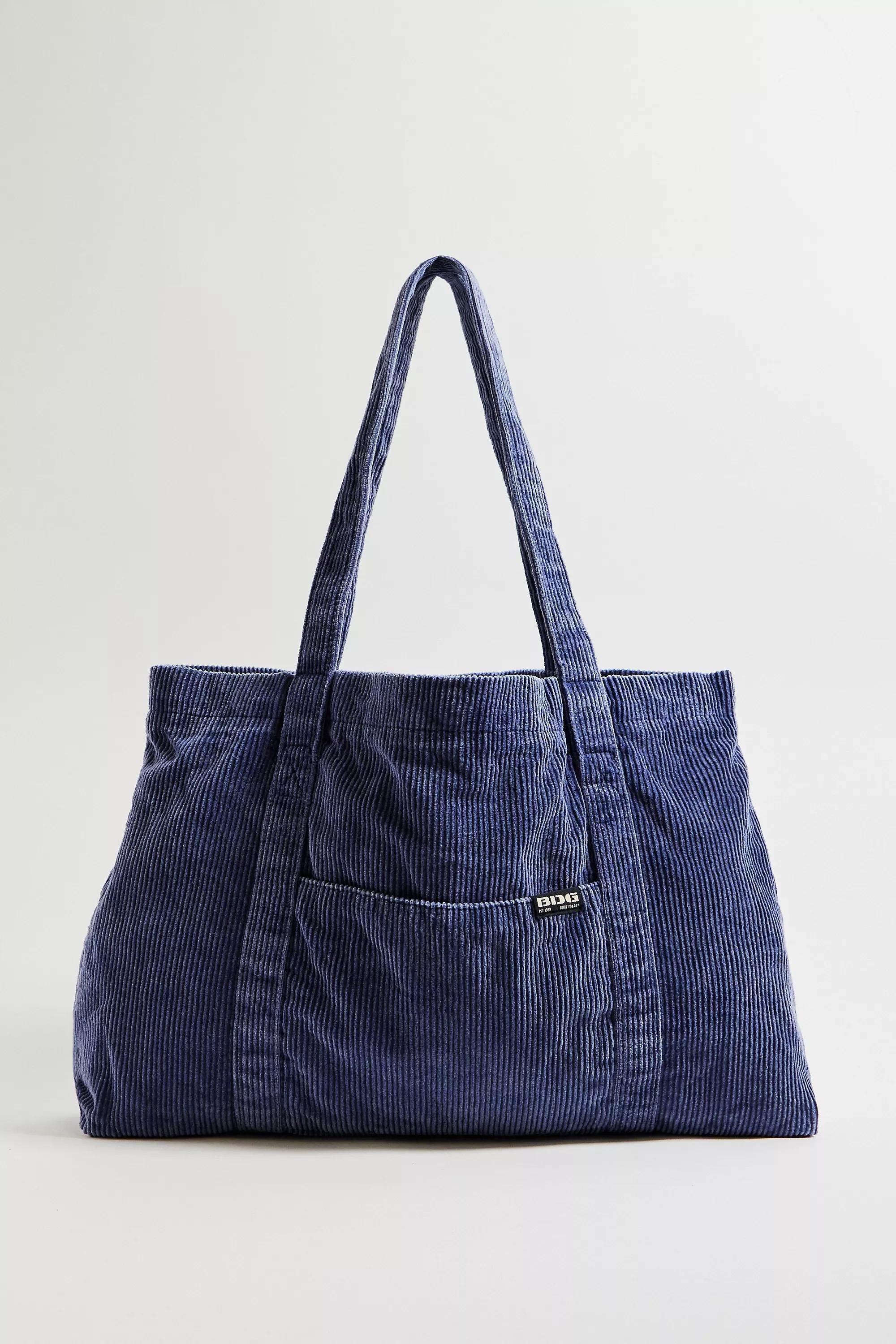 Blue Bdg Tab Corduroy Tote Bag, , medium