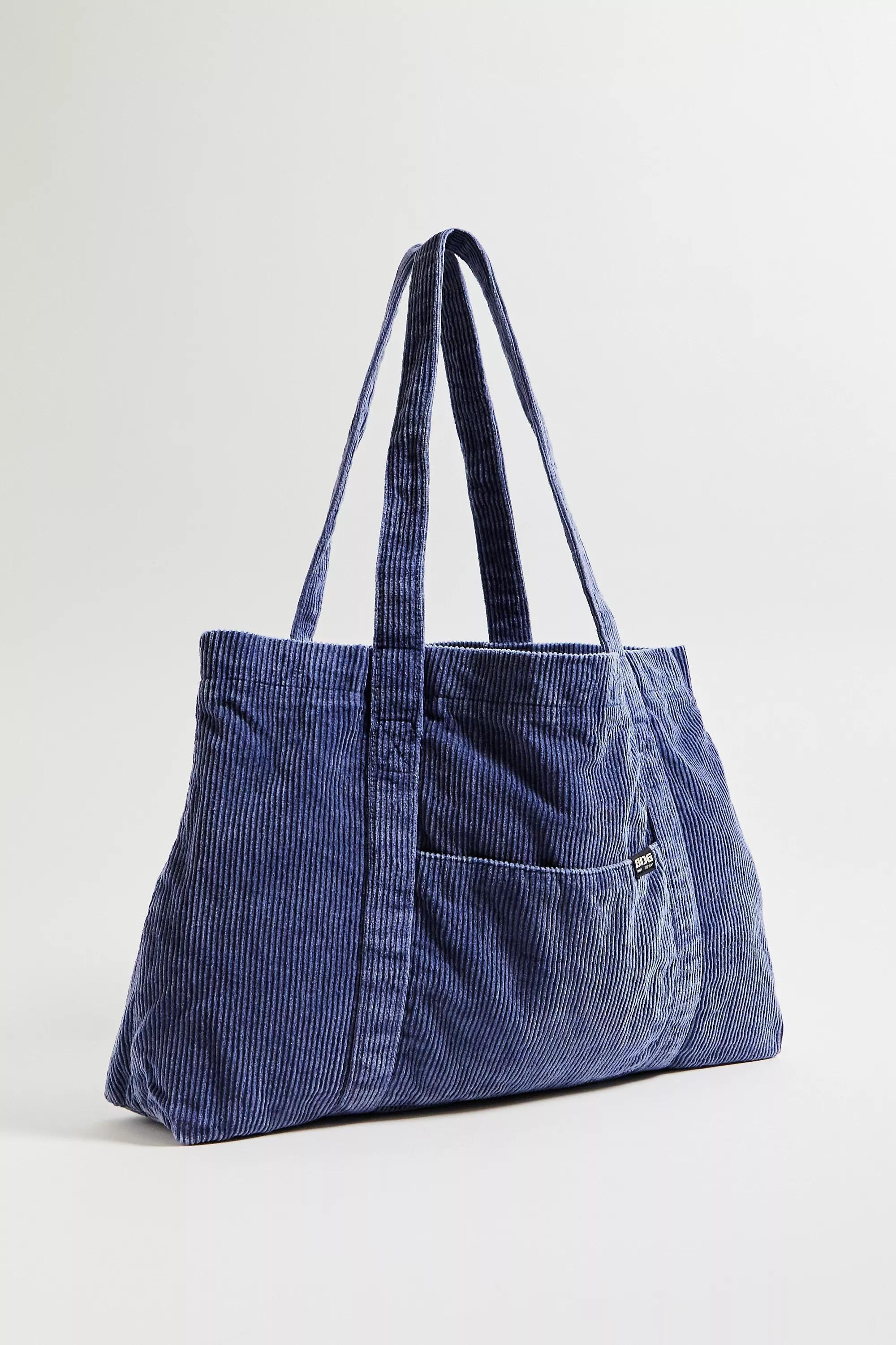 Blue Bdg Tab Corduroy Tote Bag, D BL, large image number 1