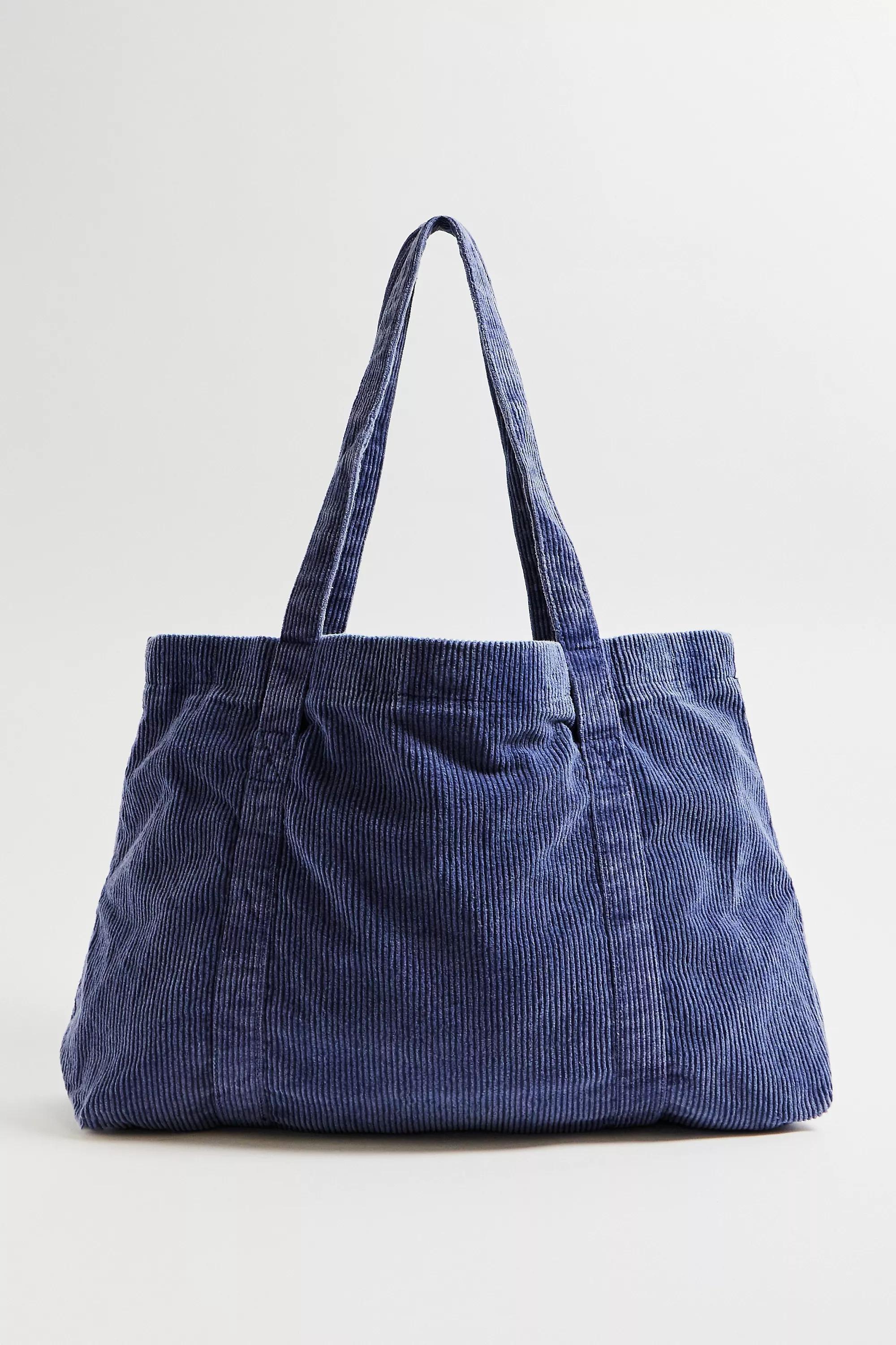 Blue Bdg Tab Corduroy Tote Bag, D BL, large image number 2