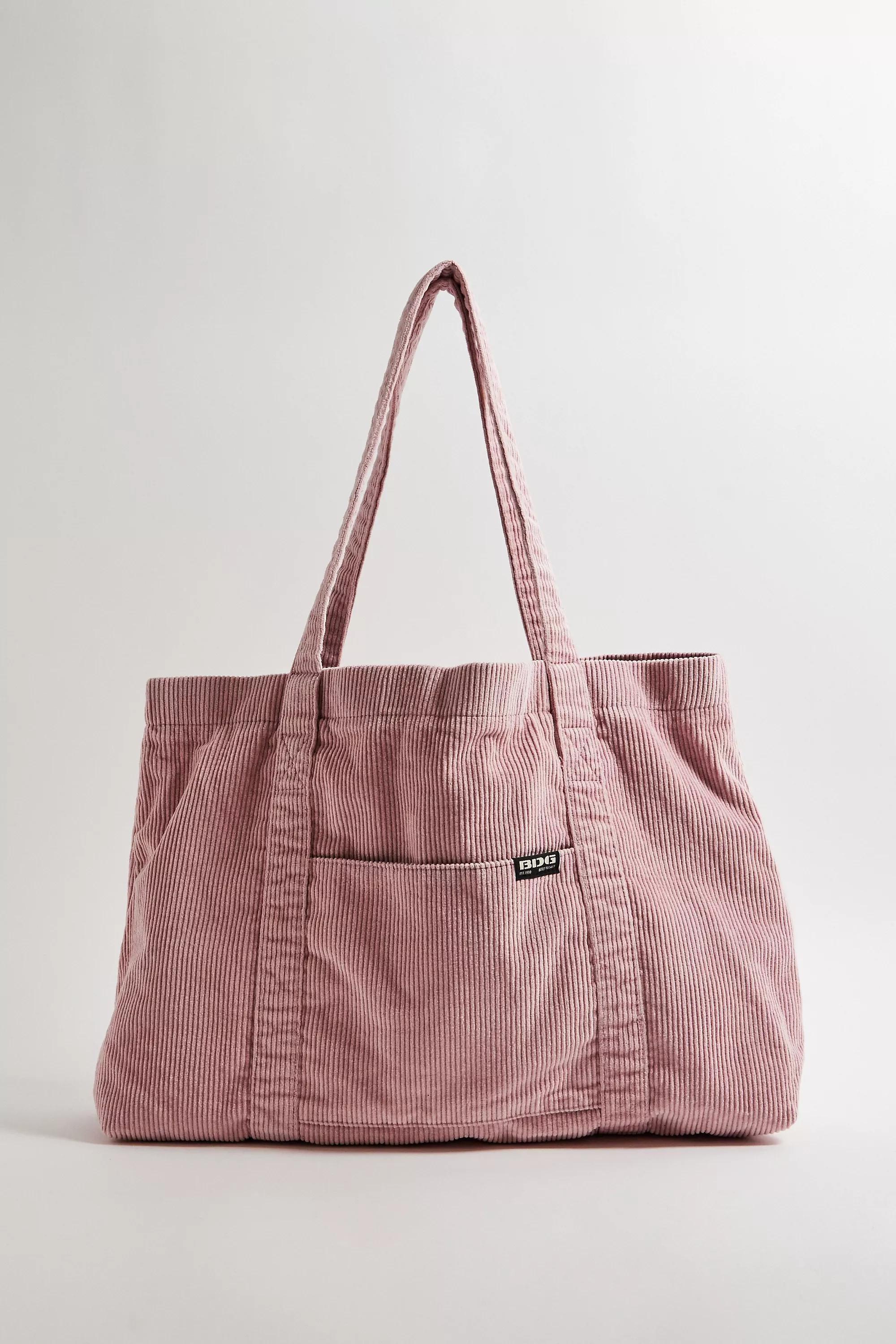 Pink Bdg Tab Corduroy Tote Bag, ROSE, large image number 1