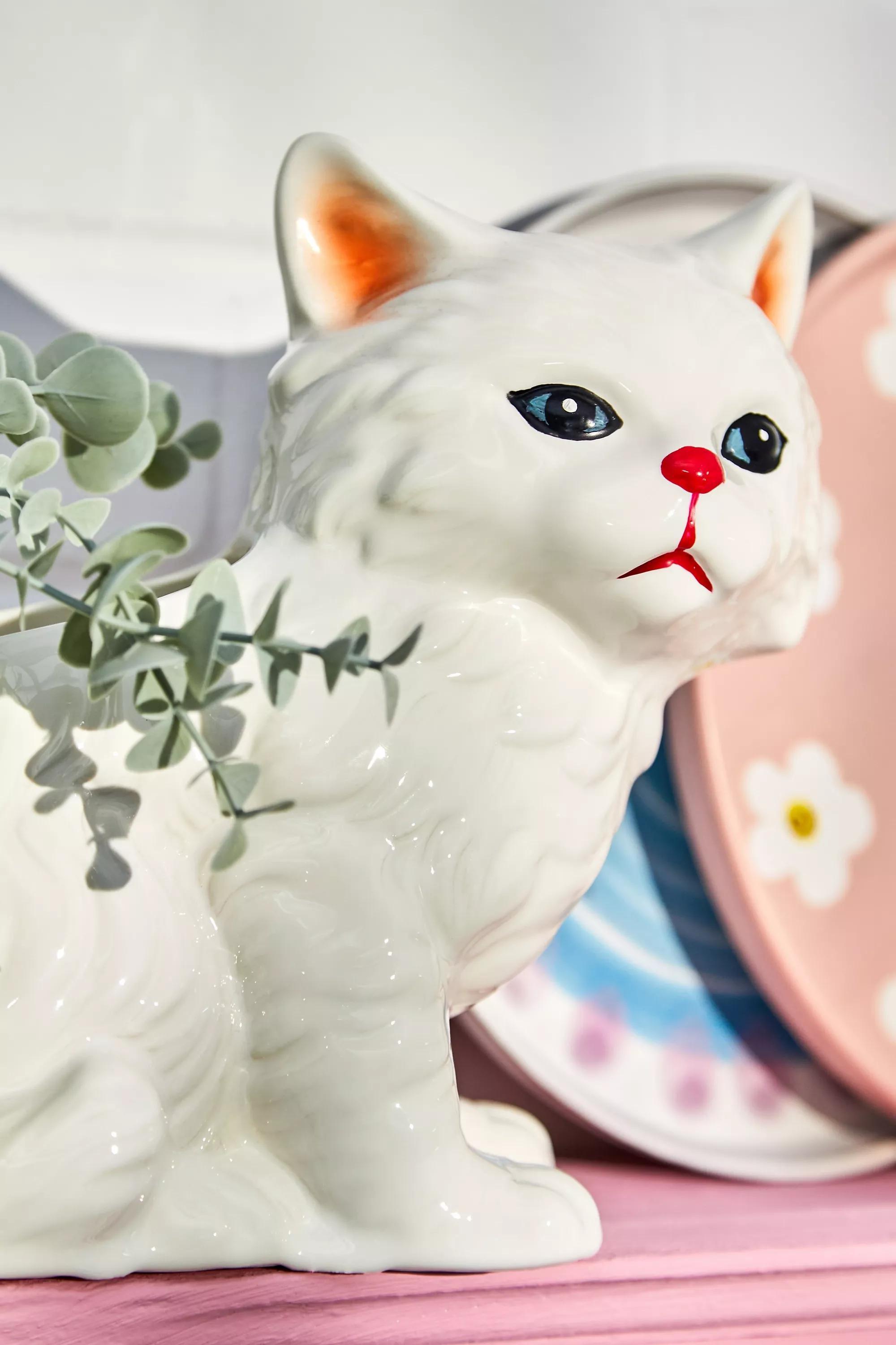 White Kitsch Cat Plant Pot, WHT, large image number 1