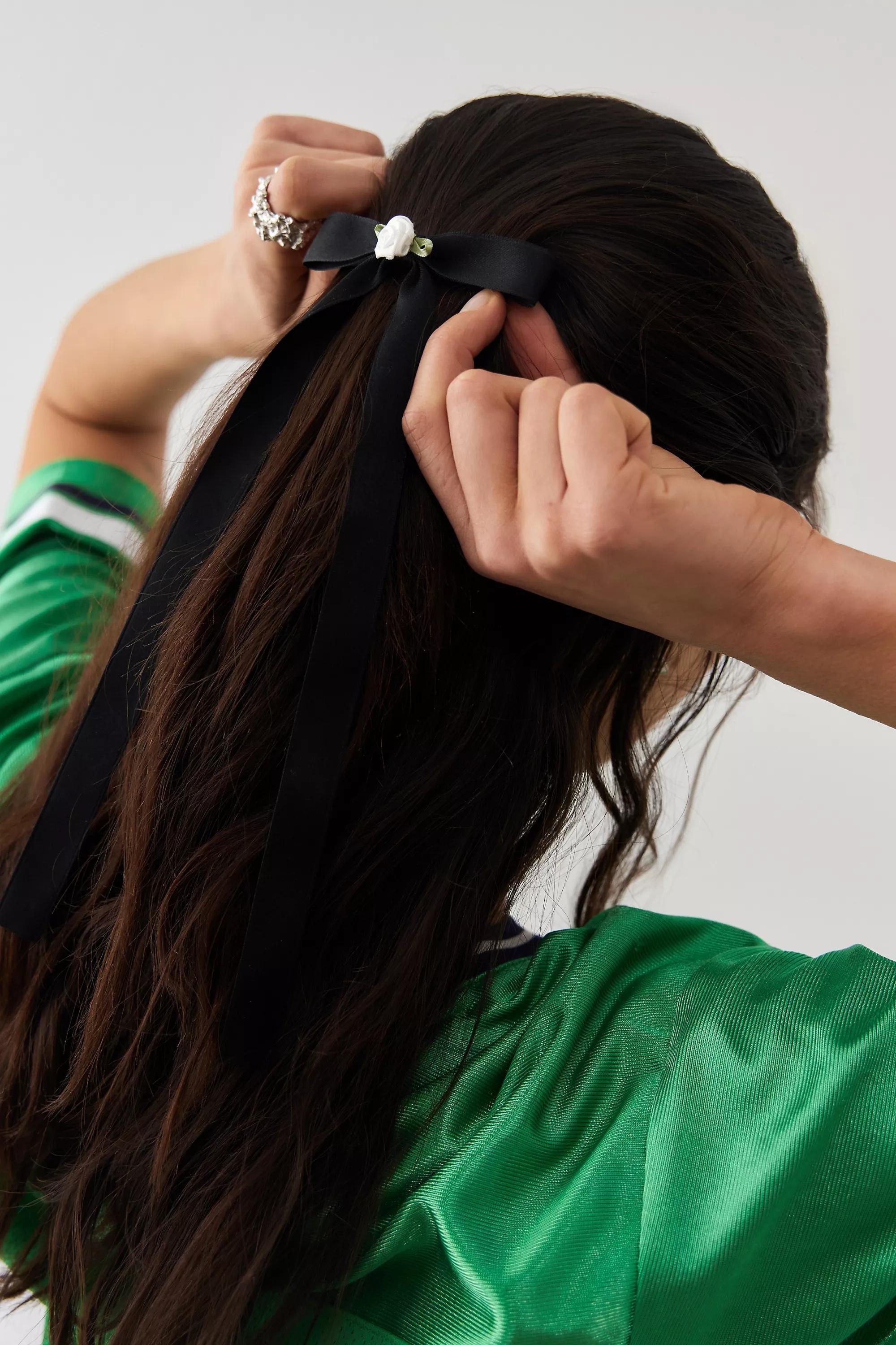 Black Kitsch Bow Mini Barette Clip, BLK, large image number 0