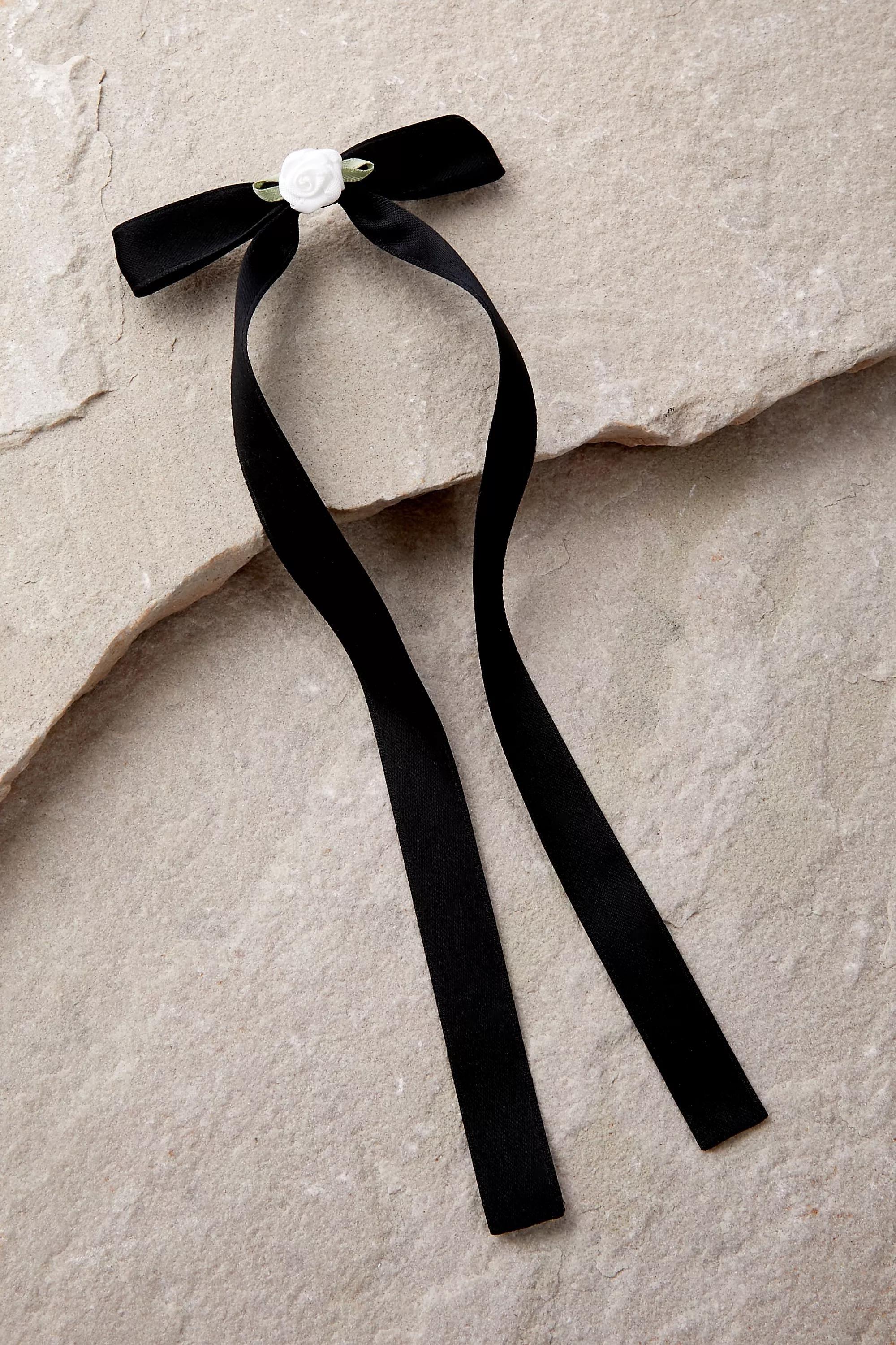 Black Kitsch Bow Mini Barette Clip, BLK, large image number 1