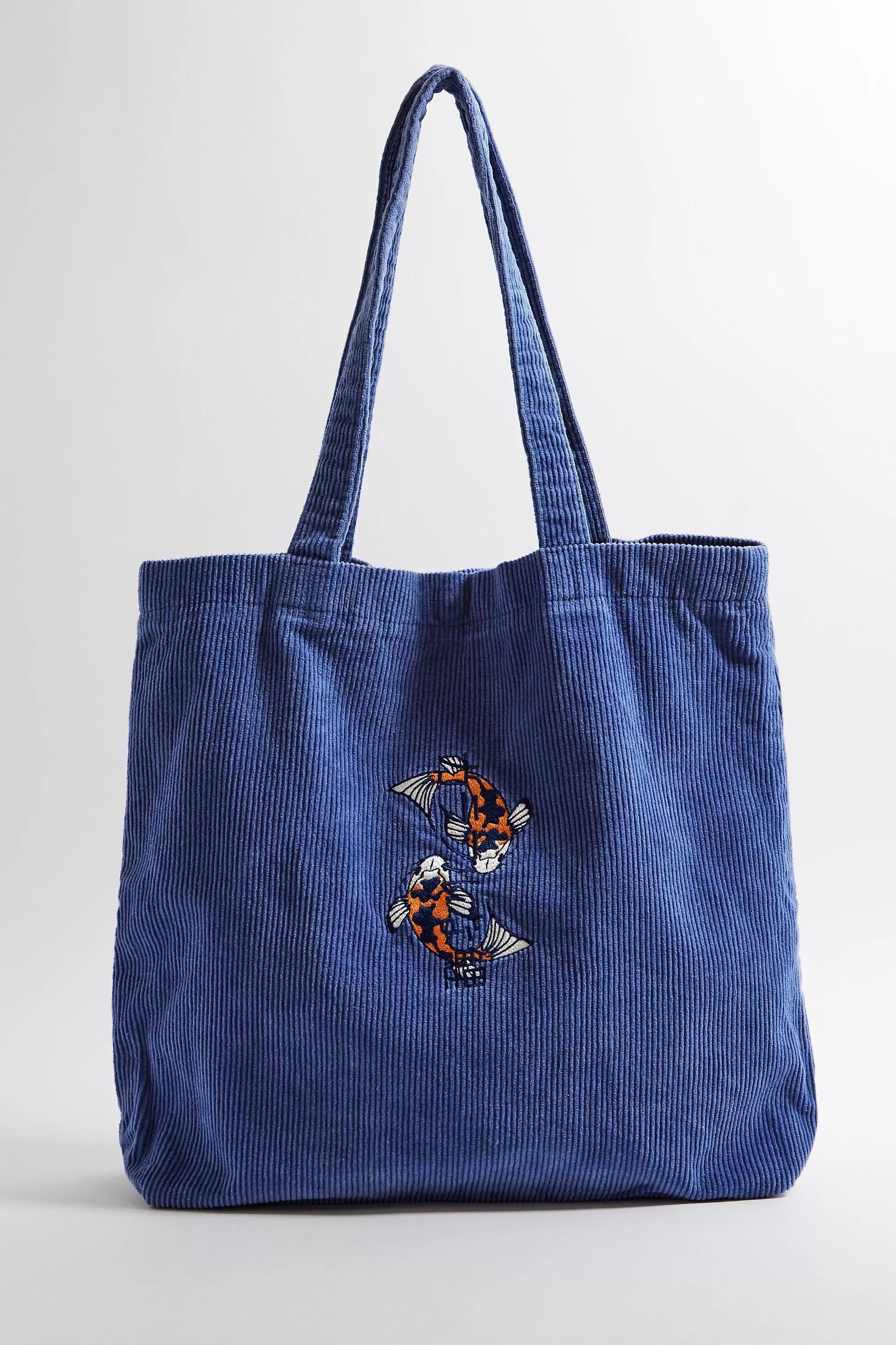 Blue Uo Blue Koi Corduroy Tote Bag, BLUE, large image number 0
