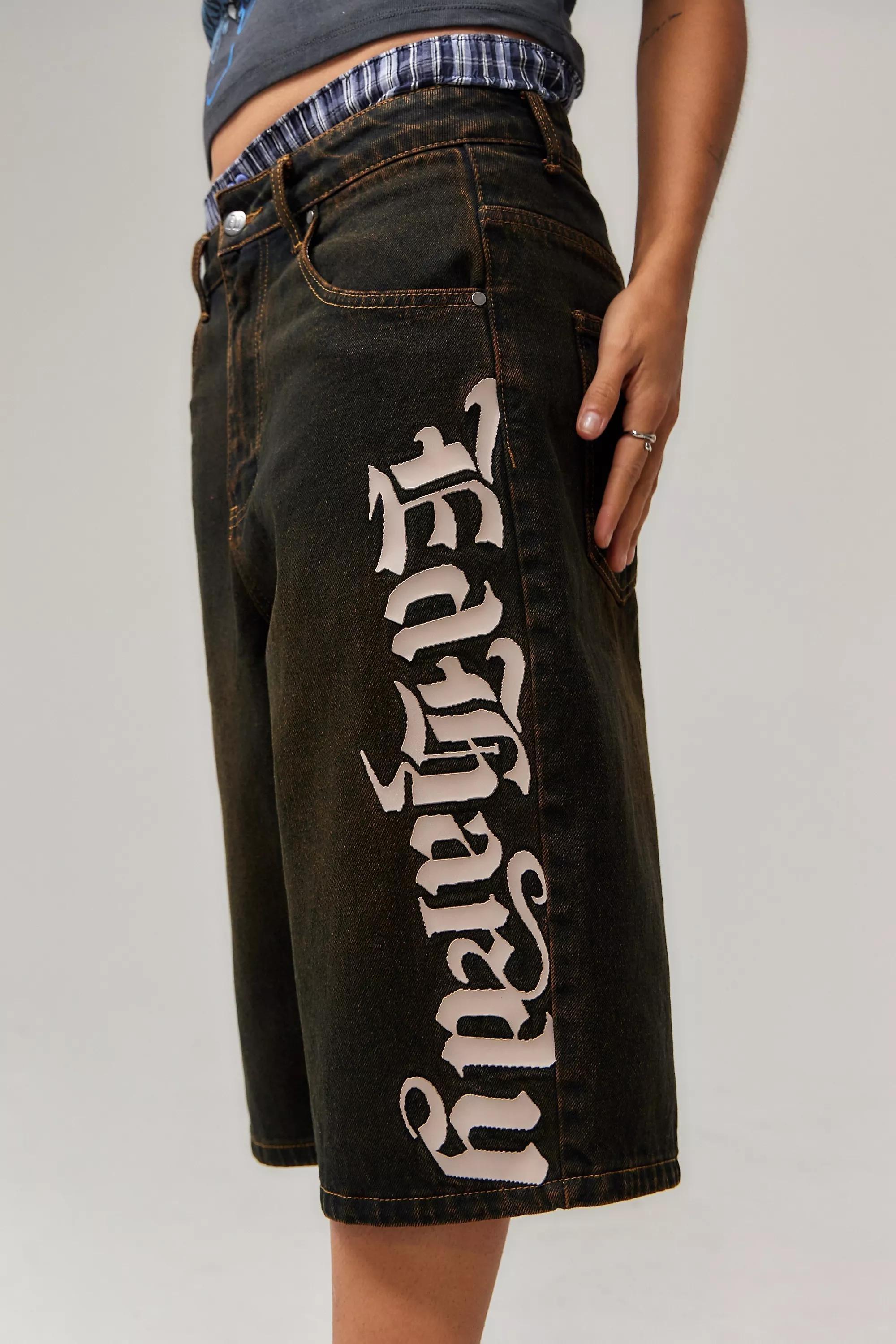 Brown Ed Hardy Washed Black Denim Shorts, , large image number 0