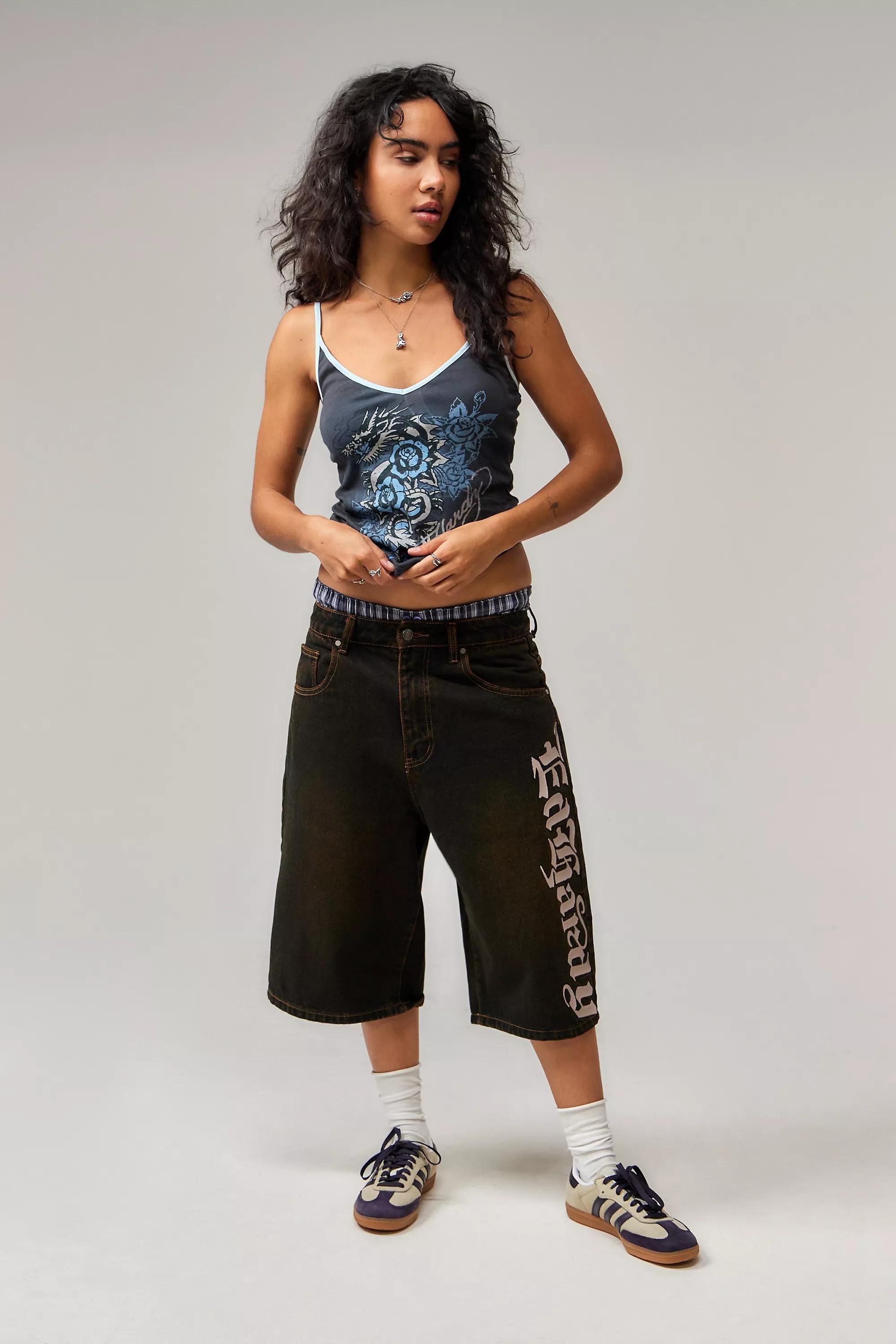 Brown Ed Hardy Washed Black Denim Shorts, , large image number 1