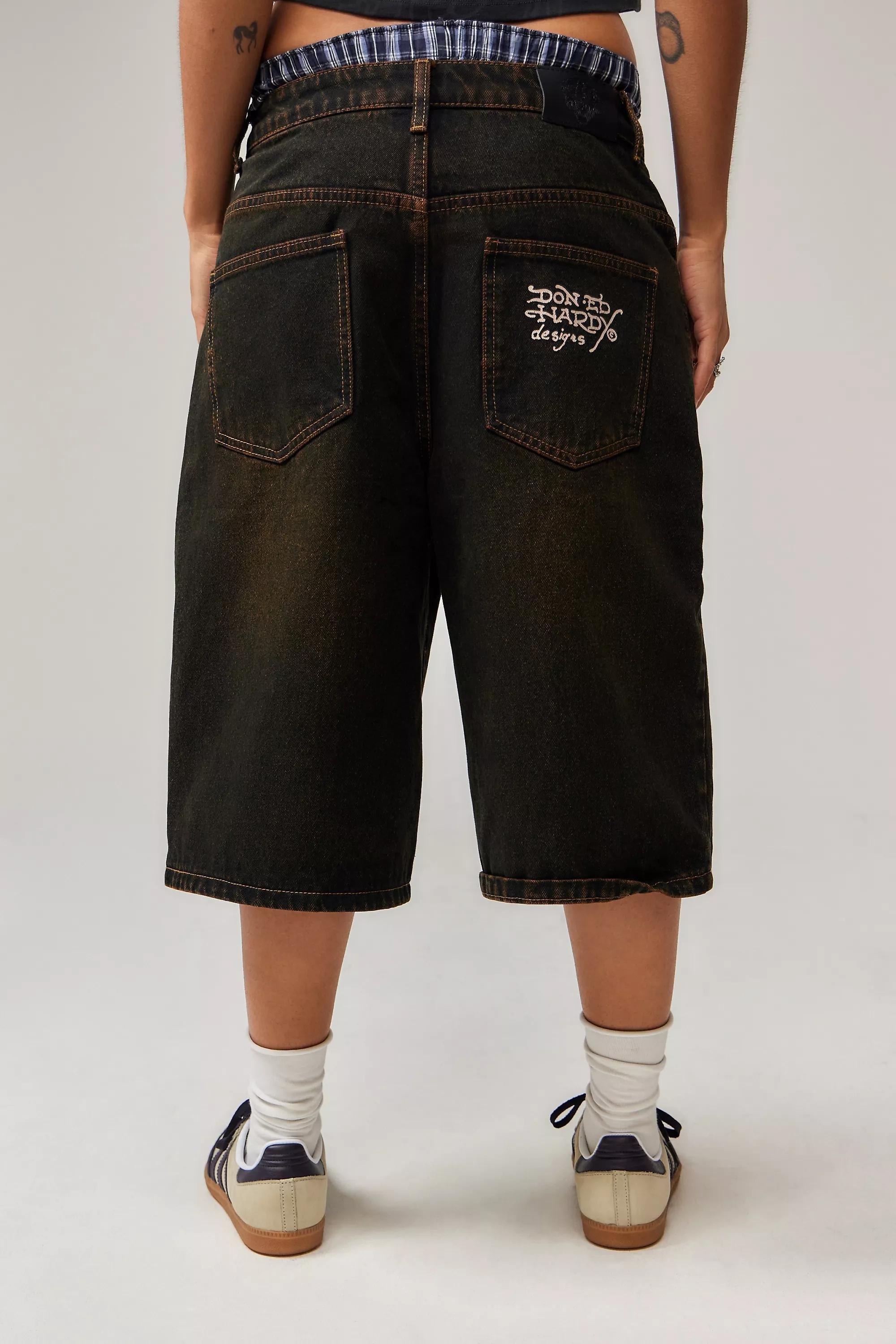 Brown Ed Hardy Washed Black Denim Shorts, , large image number 2