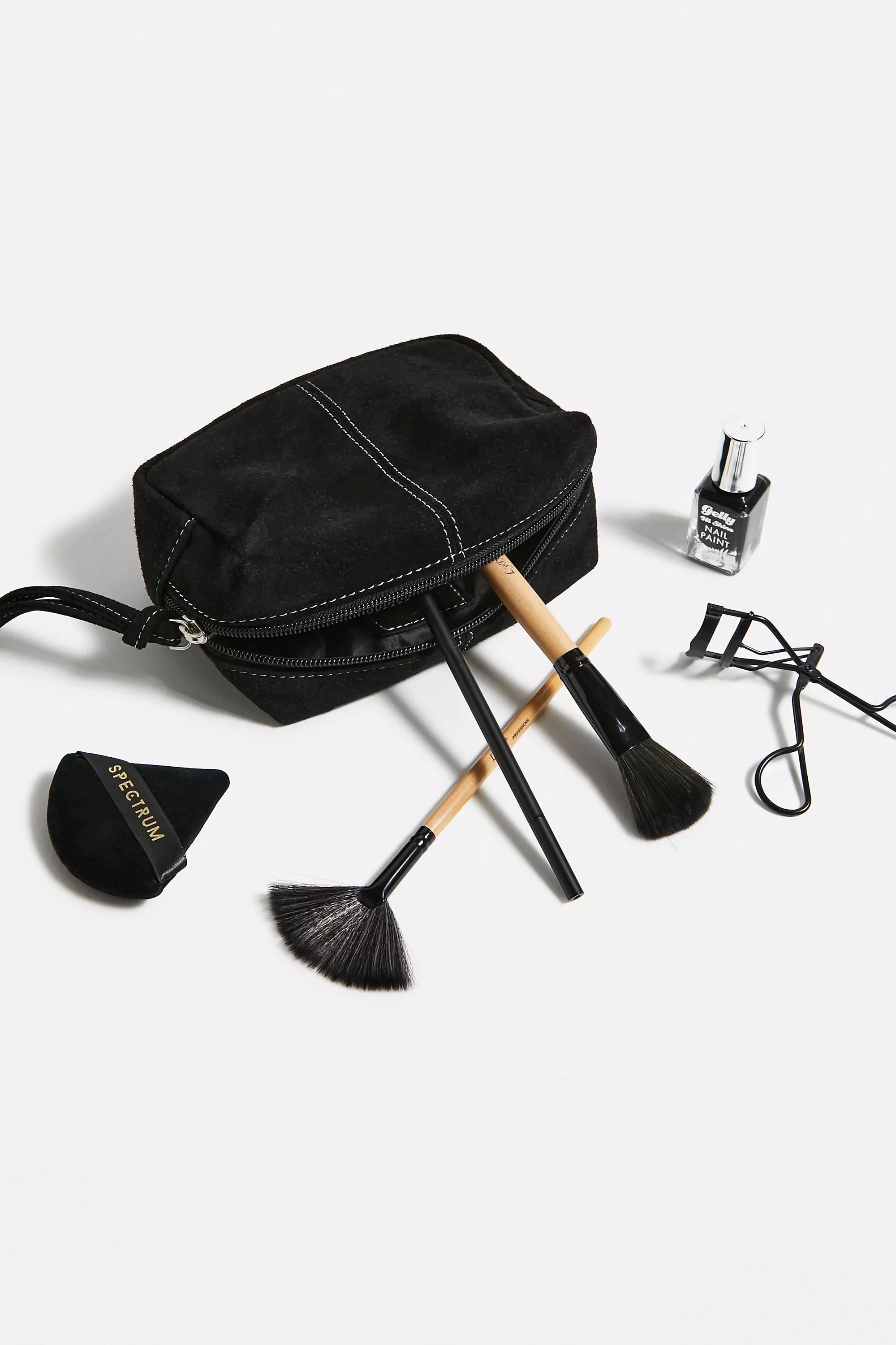 Black Uo Suede Makeup Bag, BLK, large image number 1