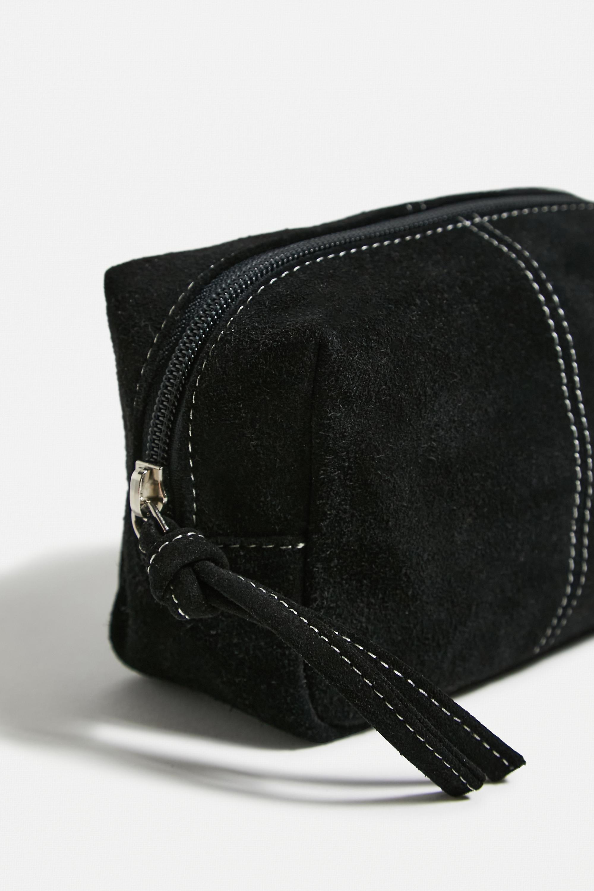Black Uo Suede Makeup Bag, BLK, large image number 2