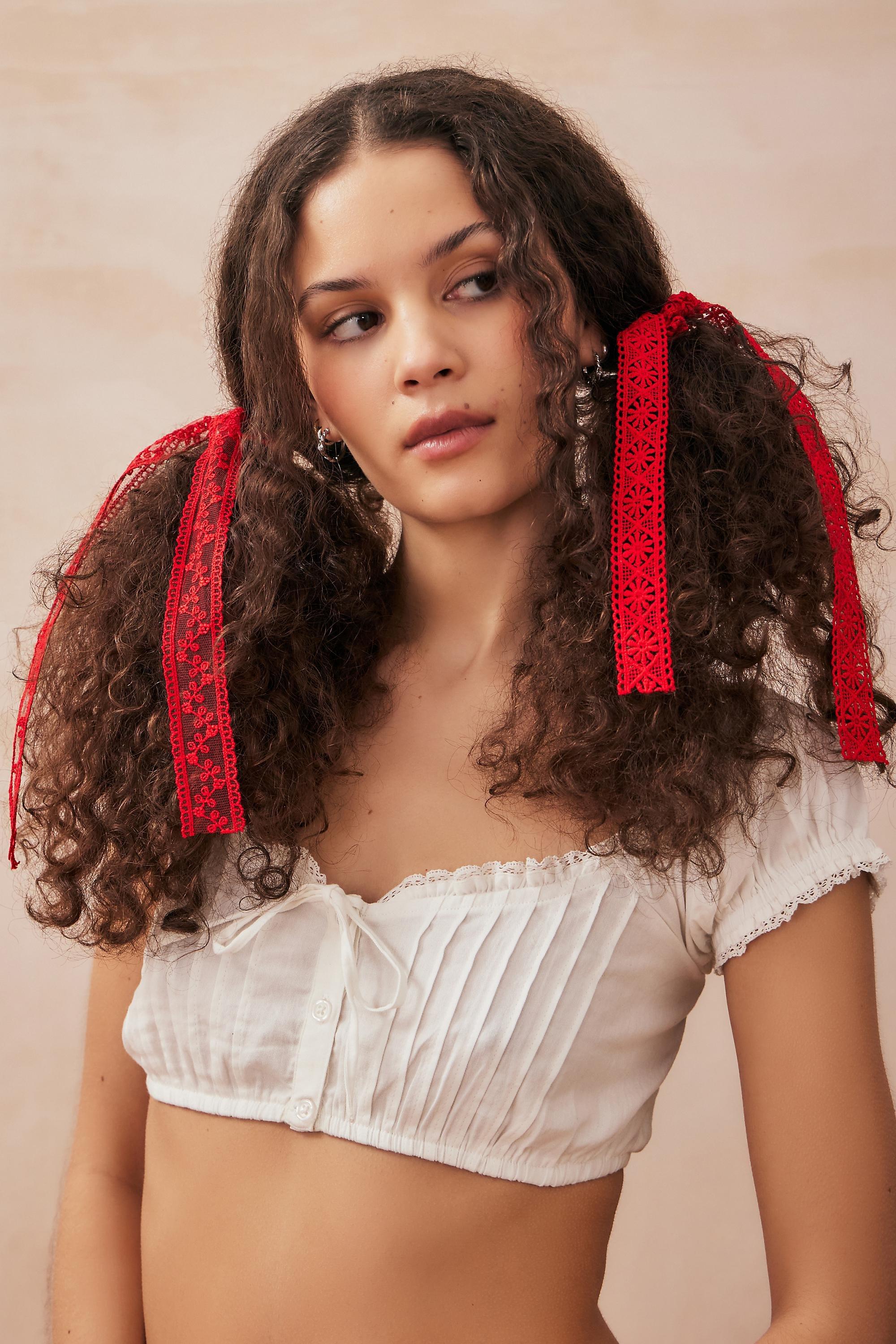 Red Laced Hair Ties, Set Of 2, RED, large image number 0