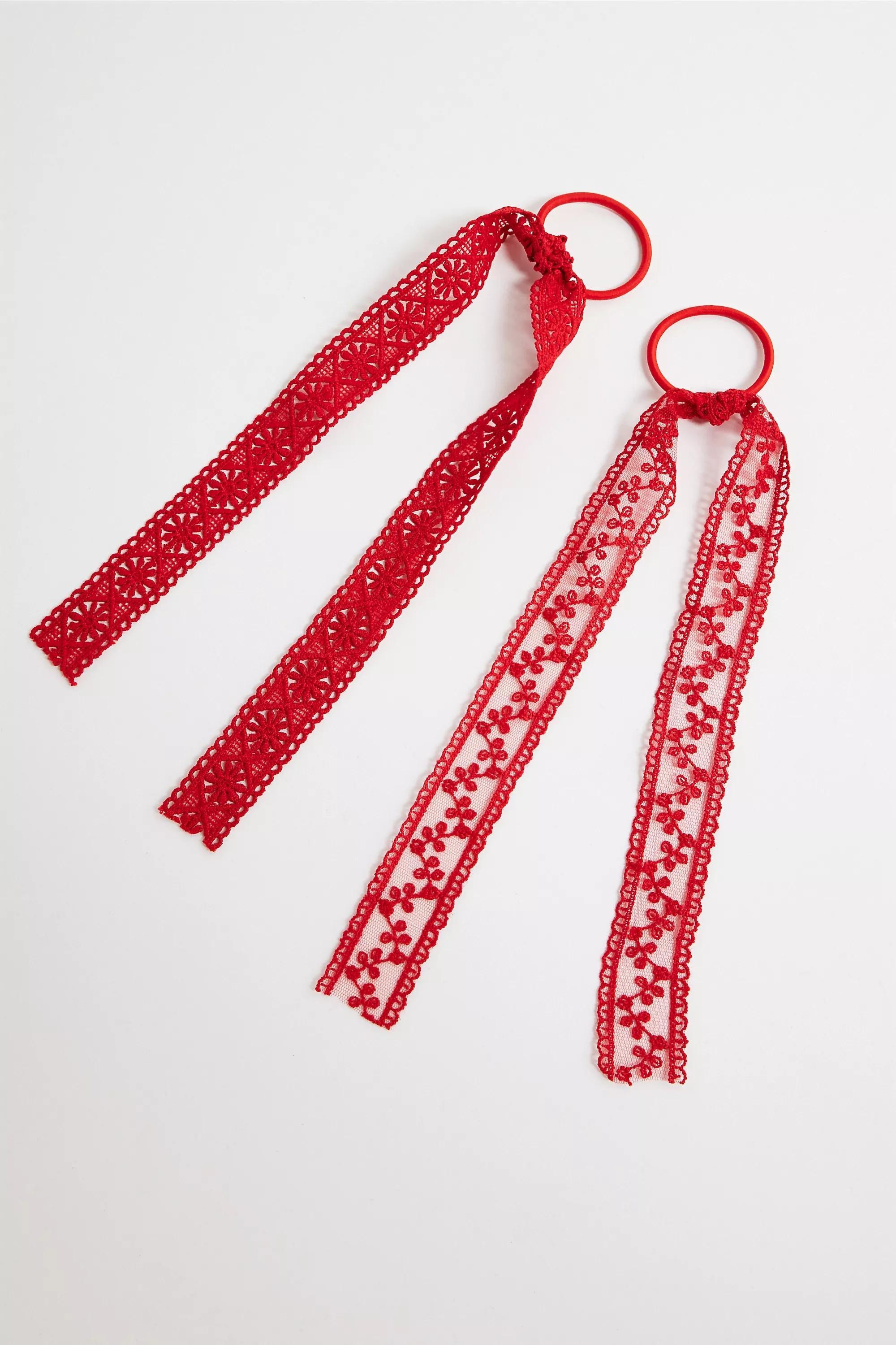 Red Laced Hair Ties, Set Of 2, RED, large image number 1