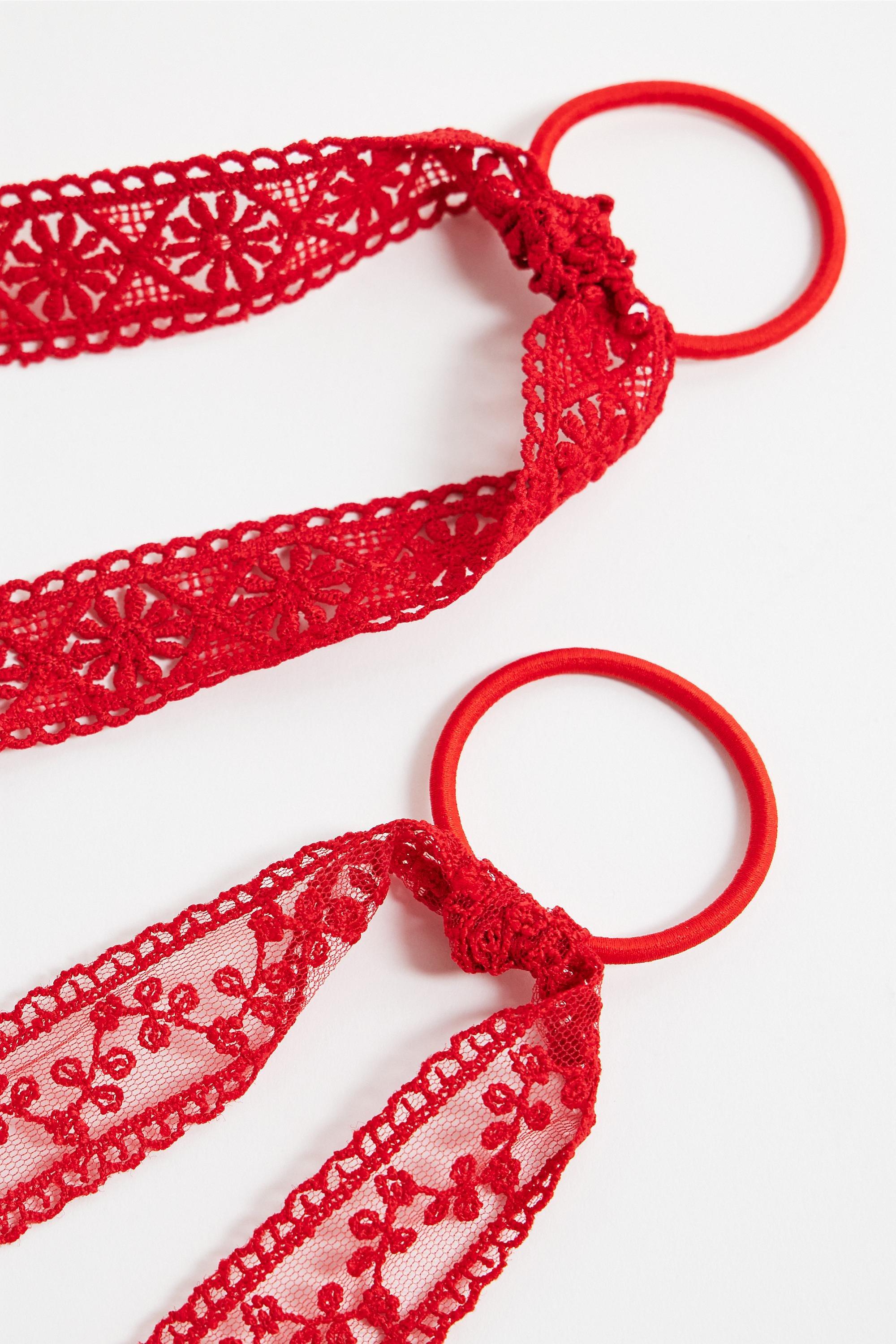 Red Laced Hair Ties, Set Of 2, RED, large image number 2