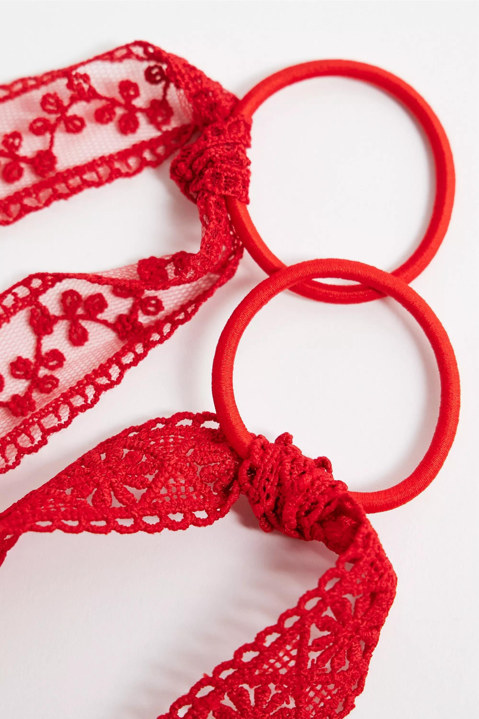 Red Laced Hair Ties, Set Of 2, RED, large image number 3