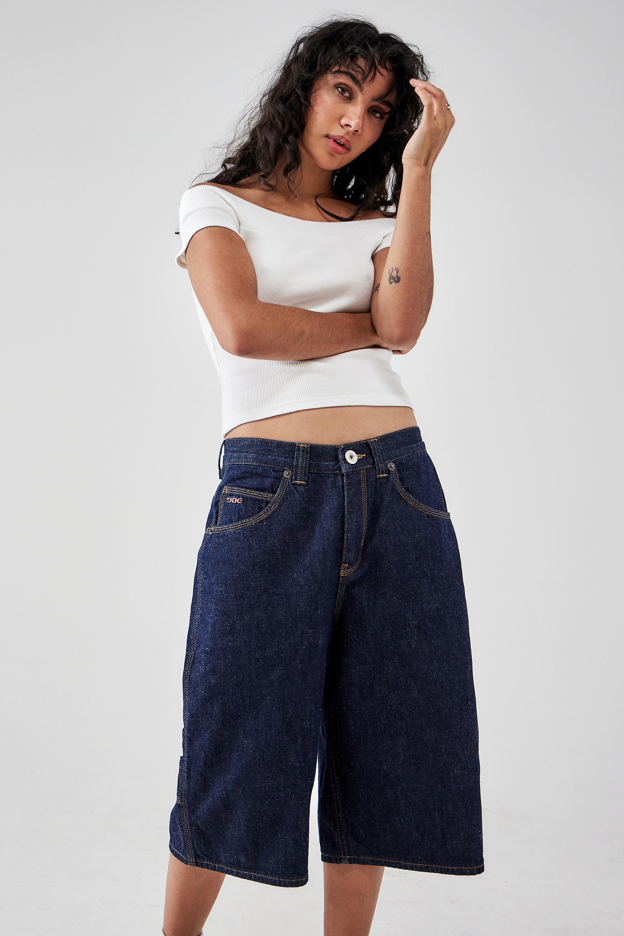 Navy Pocketed Longline Denim Jorts, , large image number 1