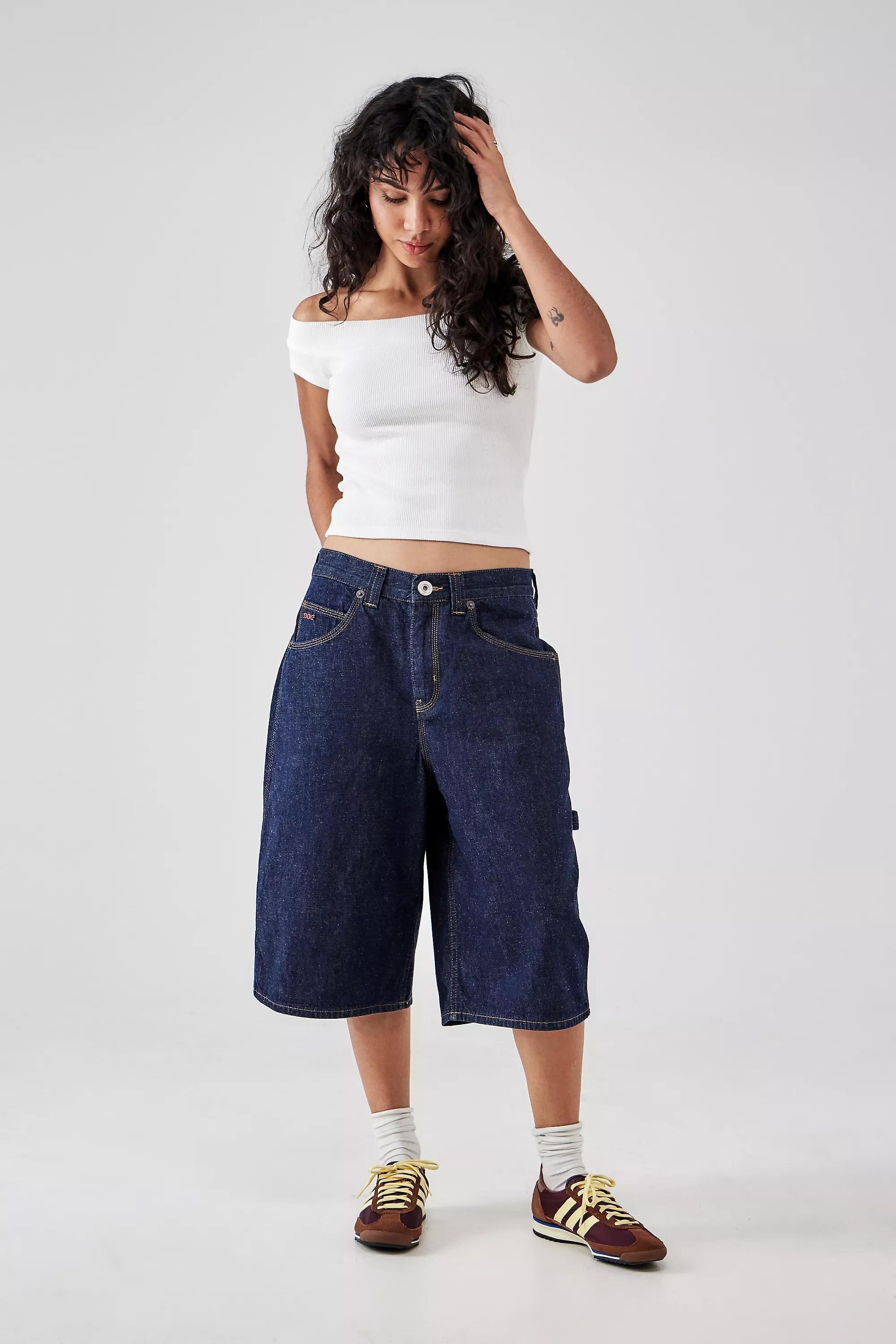 Navy Pocketed Longline Denim Jorts, , large image number 3