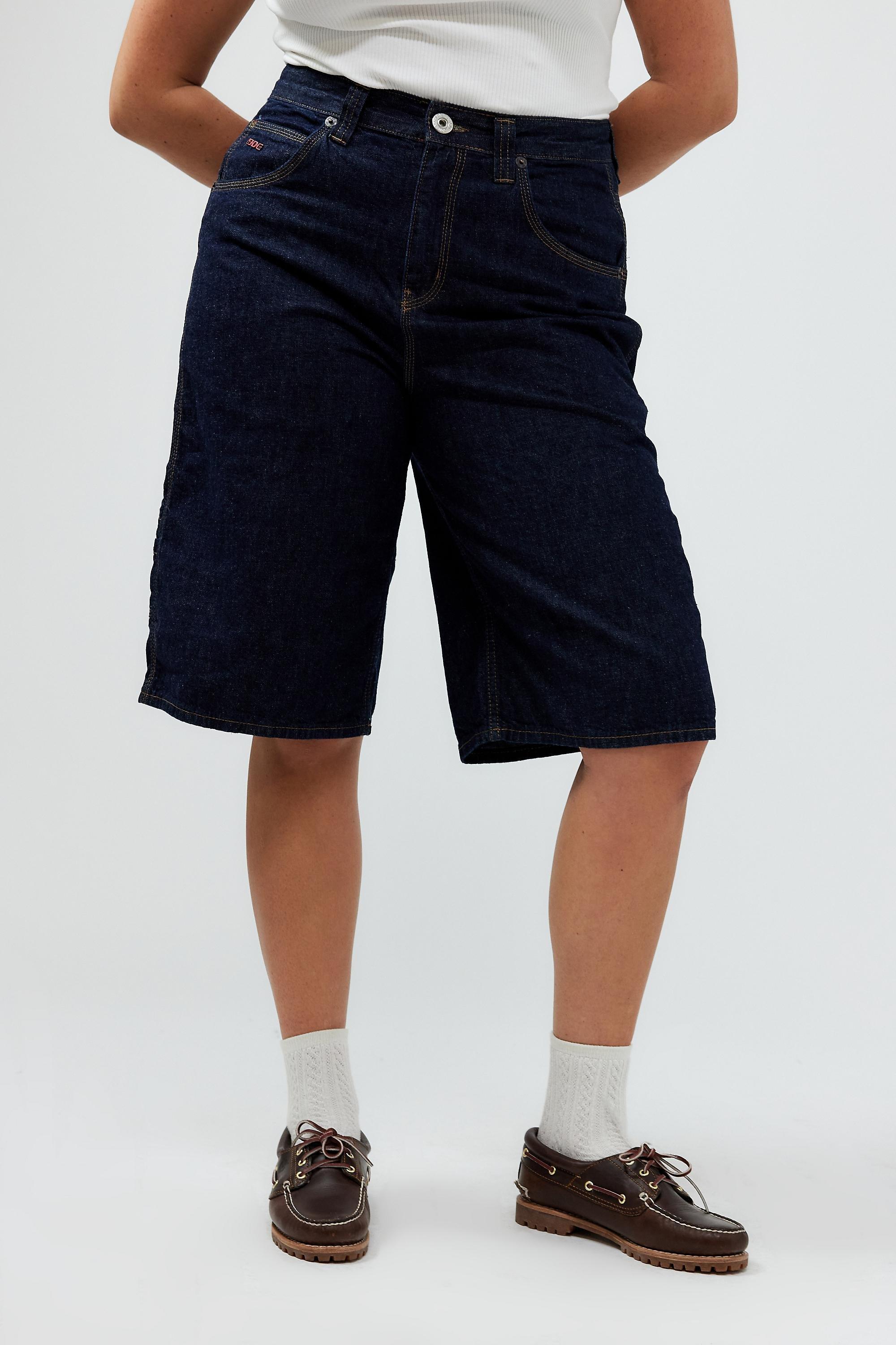 Navy Pocketed Longline Denim Jorts, , large image number 4
