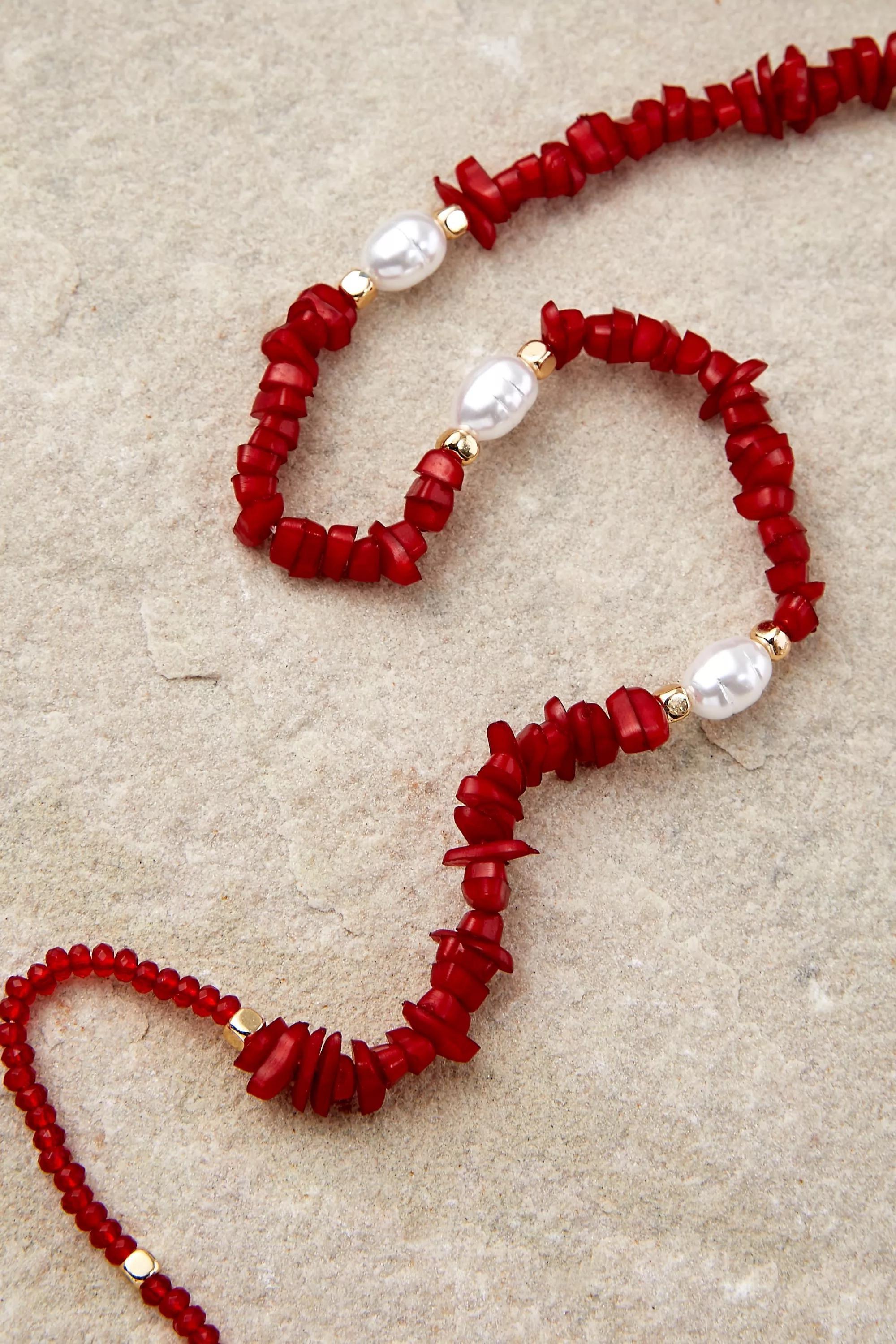 Red Silence + Noise Shell & Faux Pearl Belly Chain, RED, large image number 1