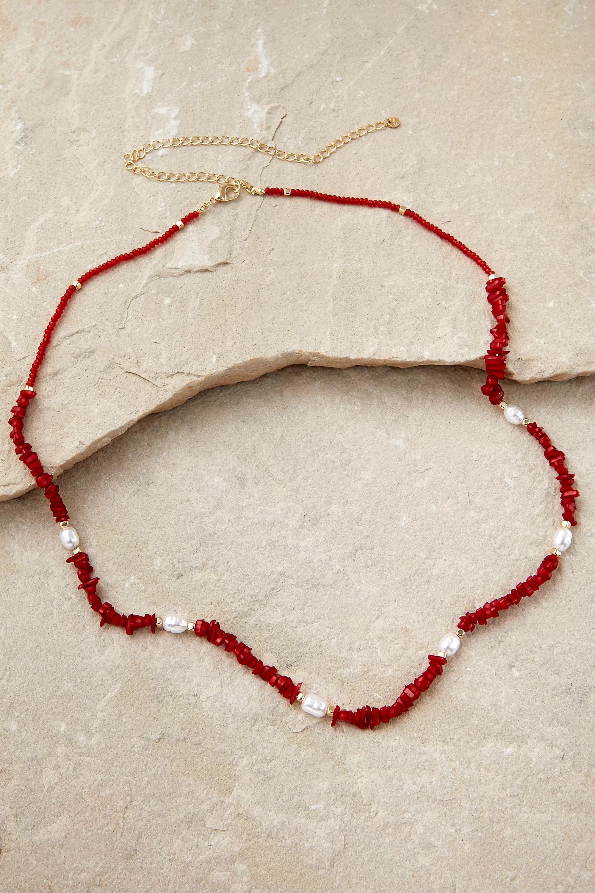 Red Silence + Noise Shell & Faux Pearl Belly Chain, RED, large image number 3