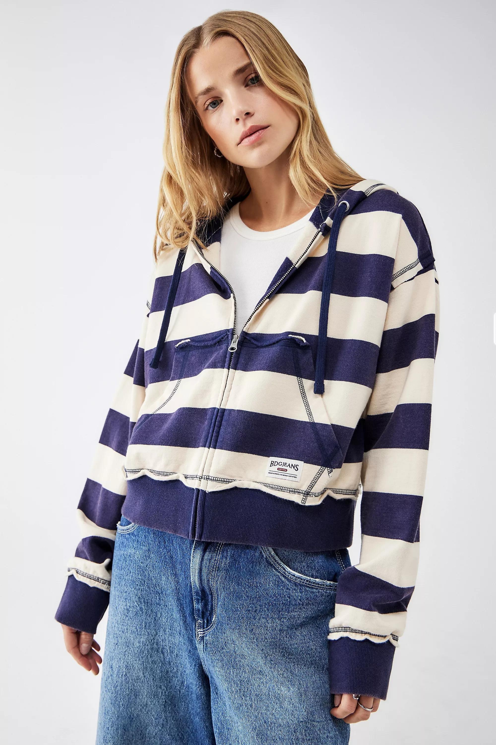 Navy UO Stripe Hoodie Cropped, , large image number 0