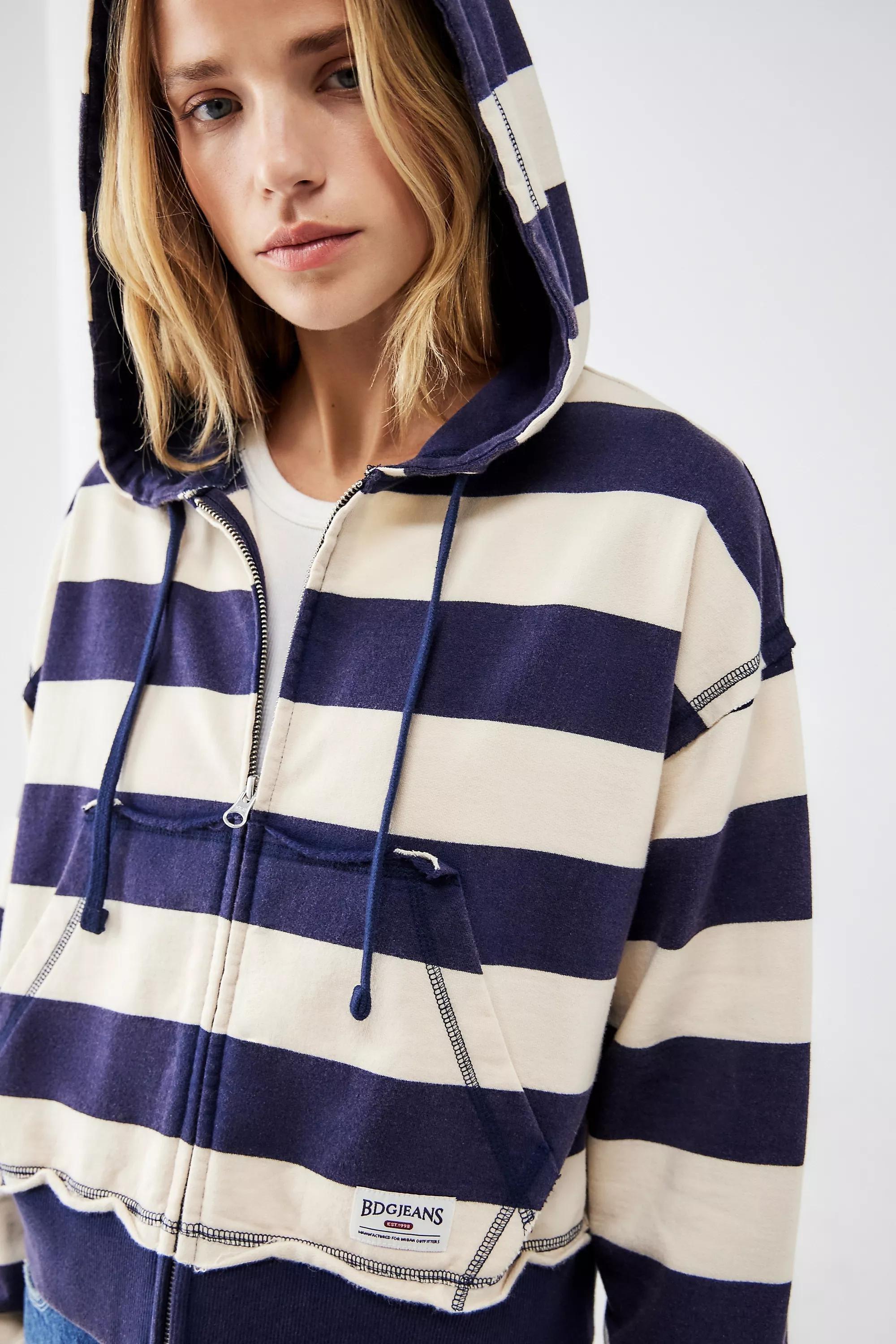 Navy UO Stripe Hoodie Cropped, , large image number 1