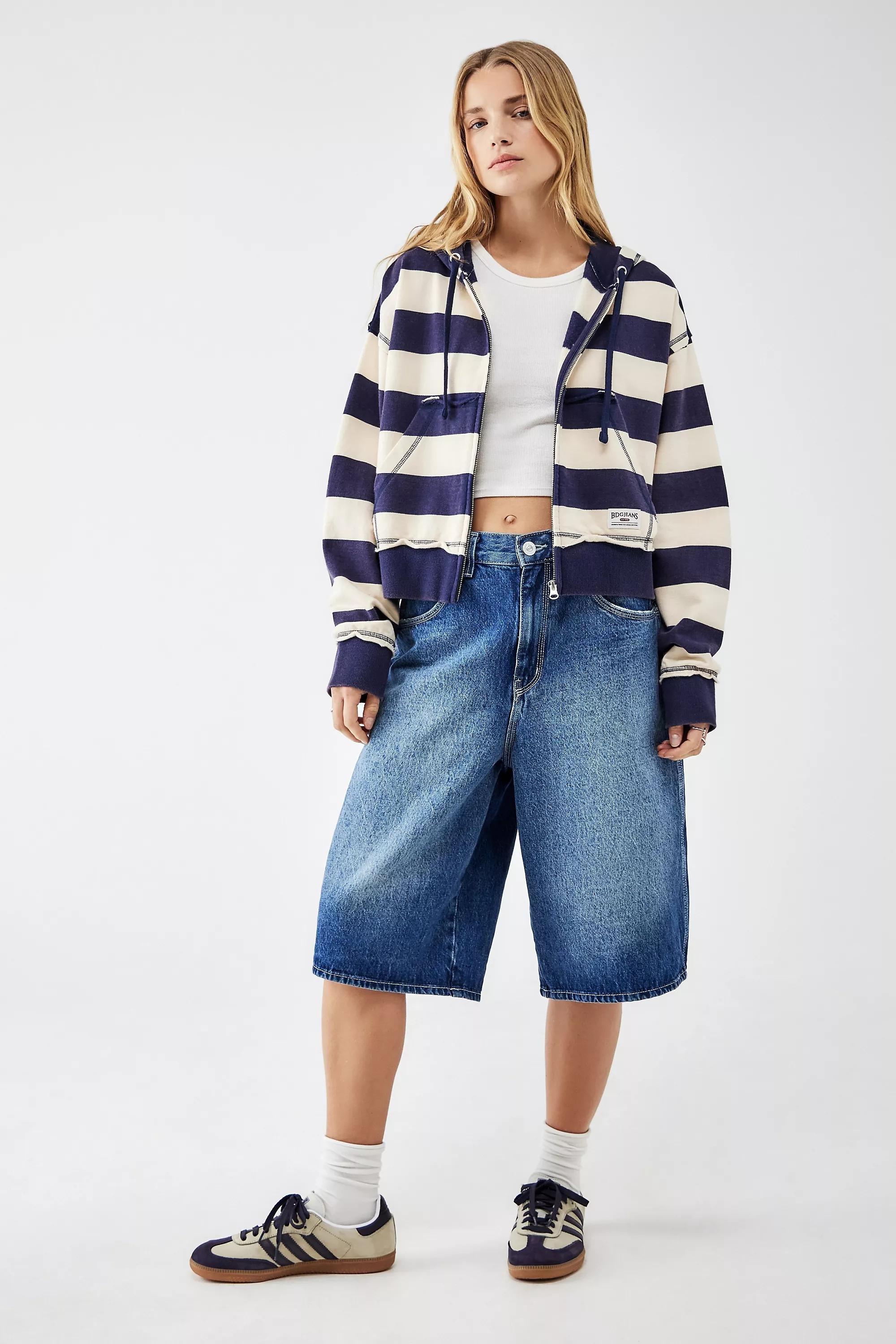 Navy UO Stripe Hoodie Cropped, , large image number 2