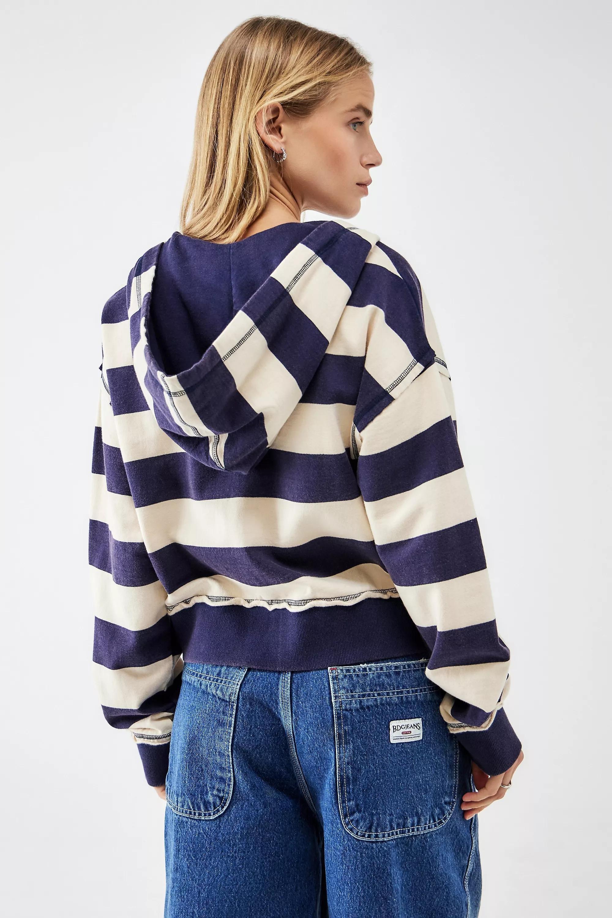Navy UO Stripe Hoodie Cropped, , large image number 3