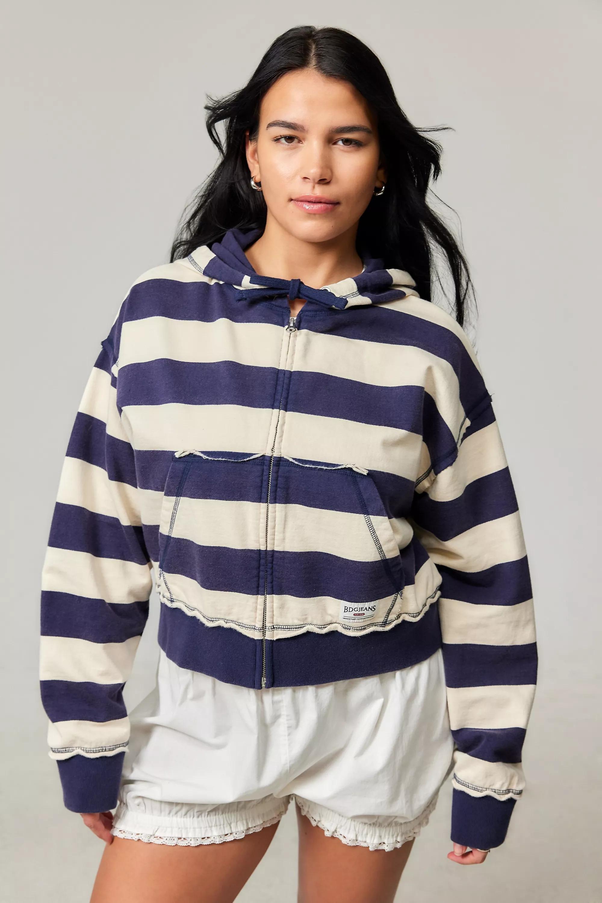 Navy UO Stripe Hoodie Cropped, , large image number 4