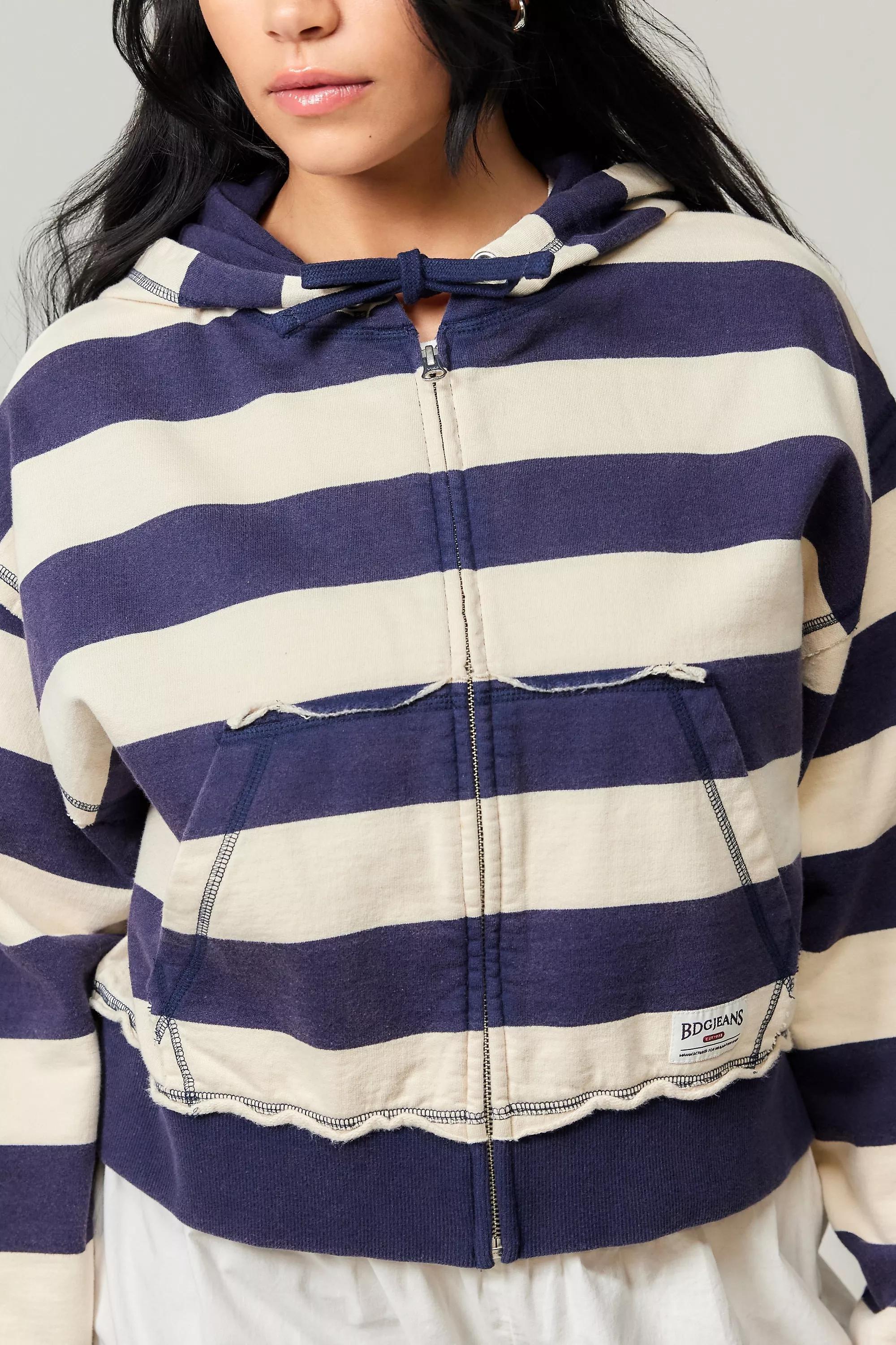 Navy UO Stripe Hoodie Cropped, , large image number 5